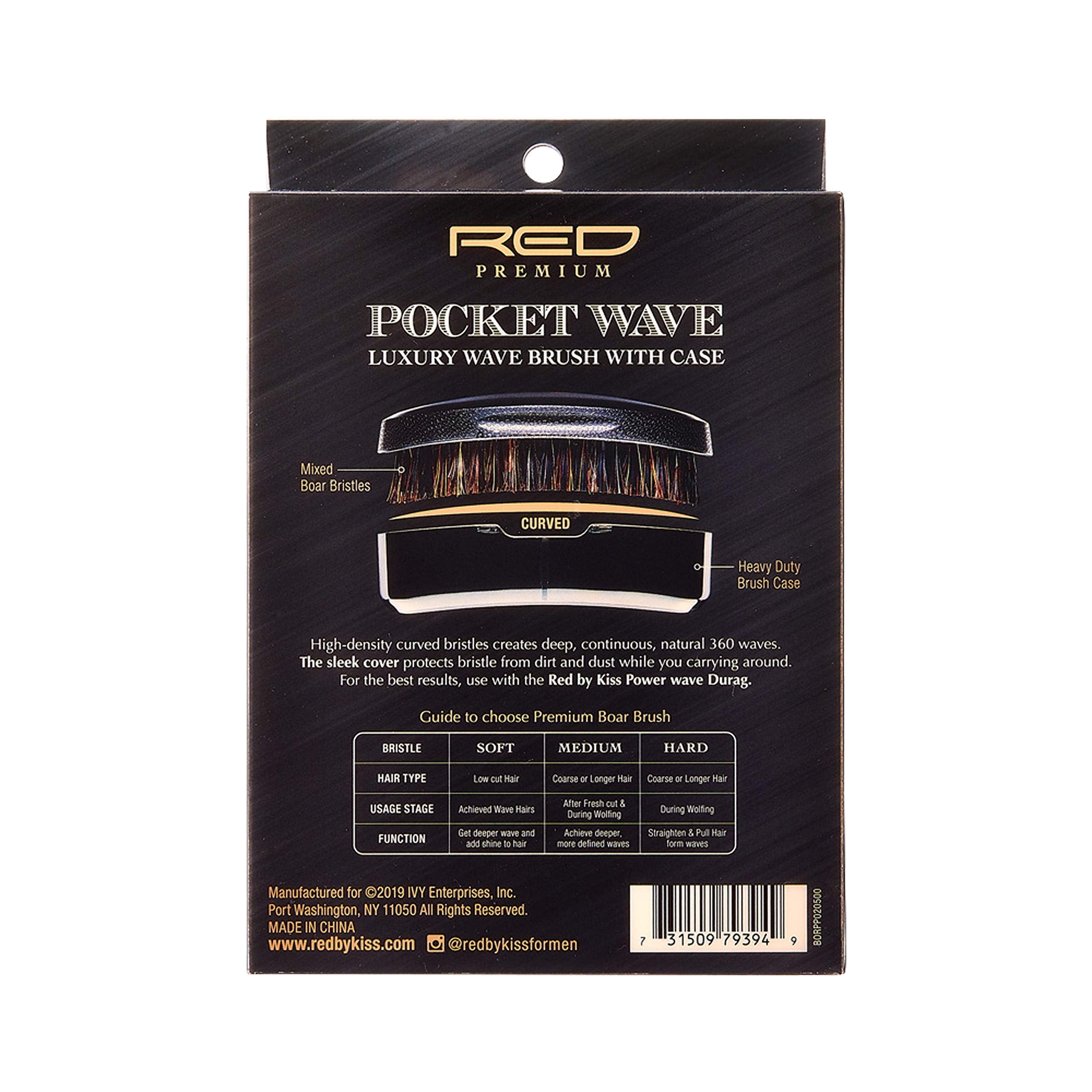 Red by Kiss Premium Pocket Wave Bow Wow Curved Palm Brush Medium Bristles