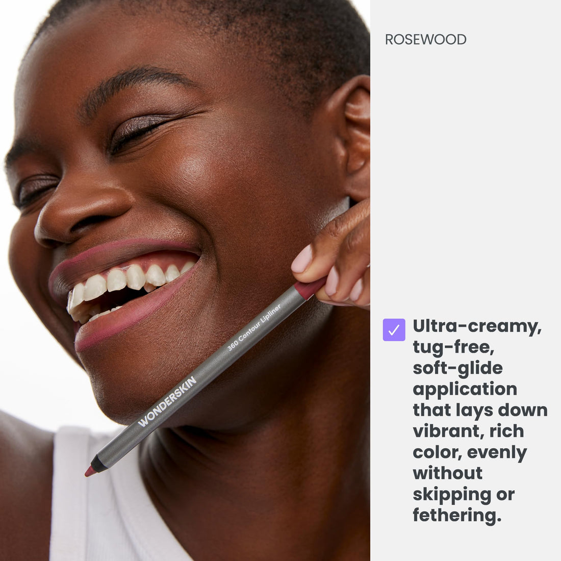 Wonderskin Lipliner Pencil - 360 Contour Lipliner, Long Lasting, Sharpenable, Waterproof and Transfer-Proof Nude Lip Liner Pencil (Rosewood)