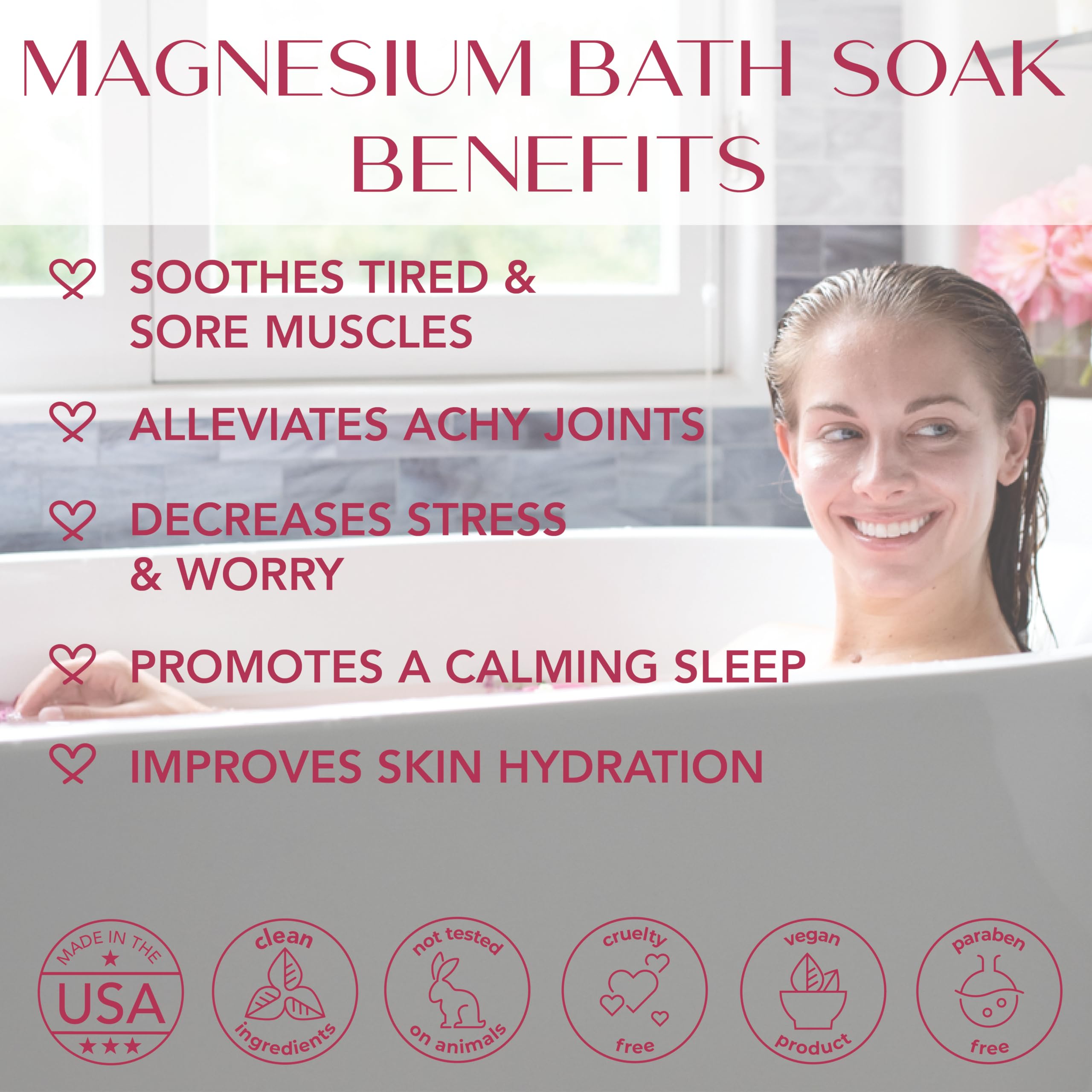 Magnesium Flakes Bath Soaks (8 oz) – Hawaiian Sea Salt Bath Soak w/Essential Oils – Bath Salts for Relaxation – Detox Bath Salt to Promote Sleep – Vegan Mineral Salt - (Aloha Rose)