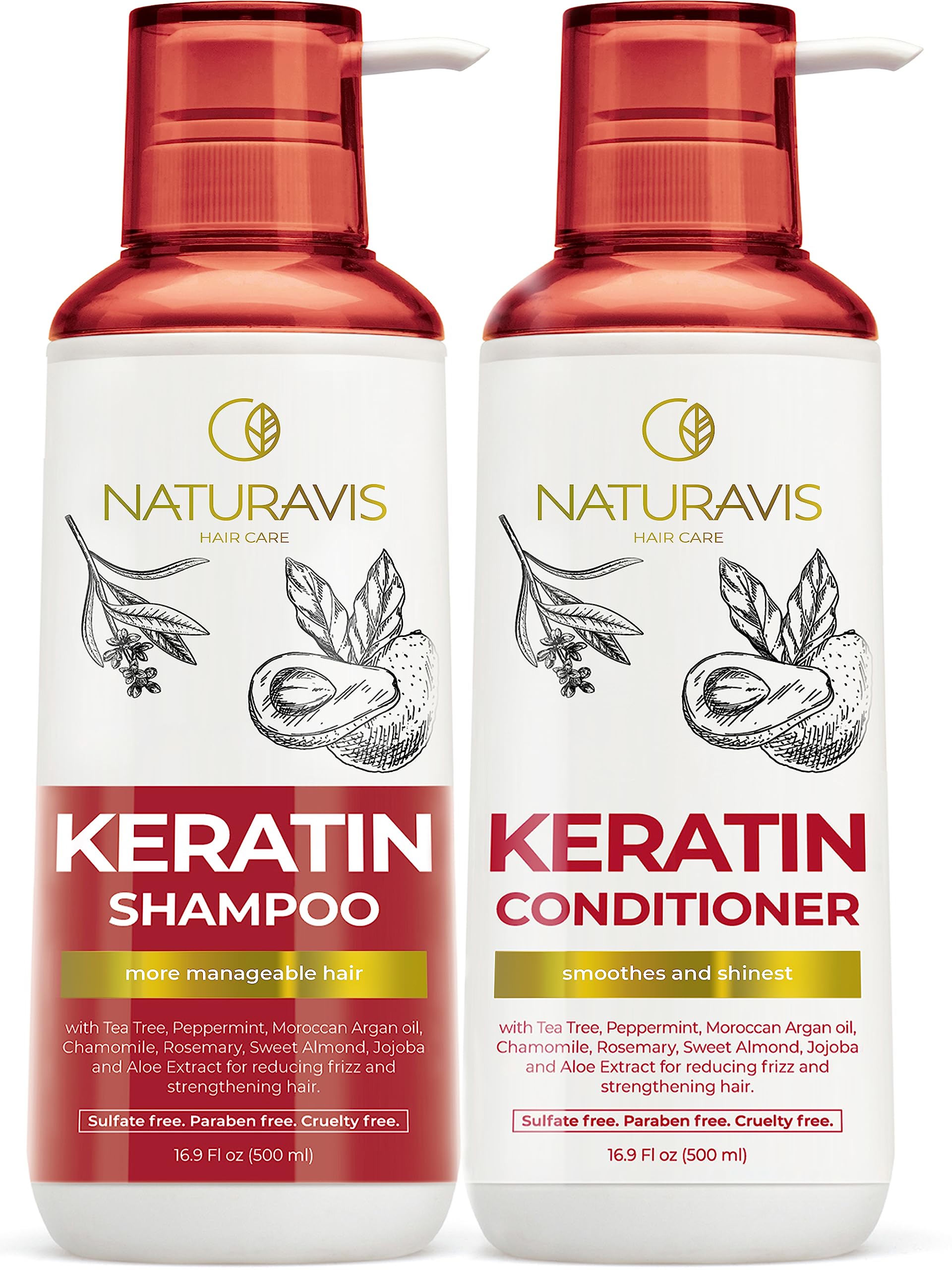 Keratin Shampoo and Conditioner Set with Hyaluronic Acid - Sulfate Free Intense Moisturizing Treatment - For Strengthening Dry and Damaged Hair - For Women and Men - Salon Grade