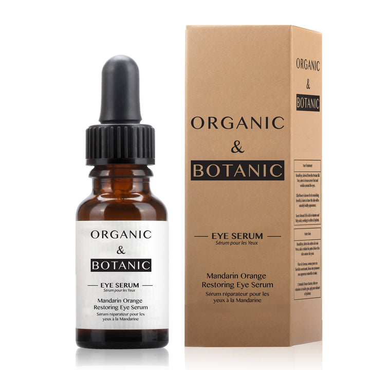 Organic & Botanic Mandarin Orange Restorative Eye Serum, 30ml. Premium Vegan Skincare For All Skin Types. Made In The UK.