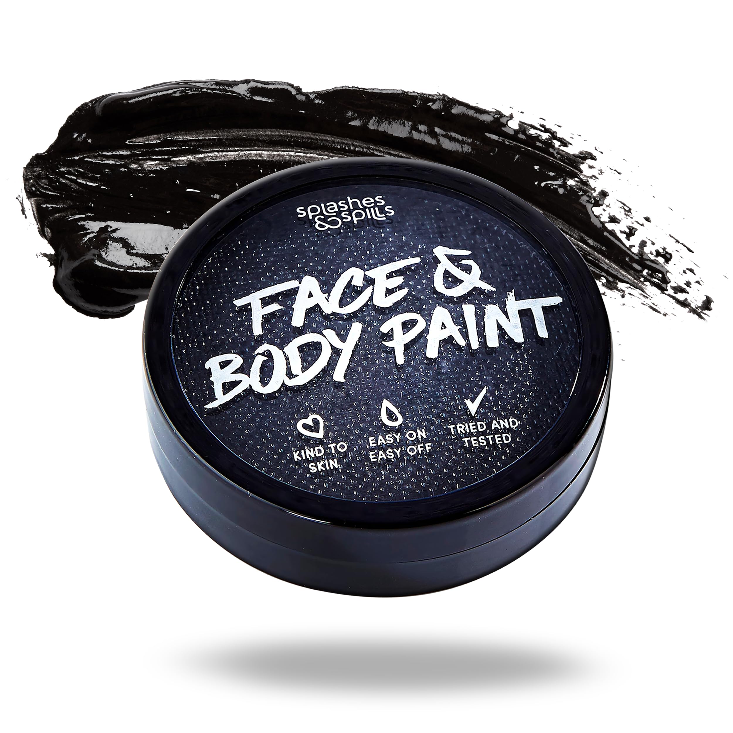 Face and Body Paint Cream - Black, 18g Cake Tub - Pretend Costume and Dress Up Makeup by Splashes & Spills