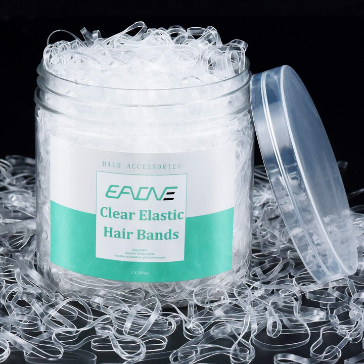 EAONE 2500 Pieces Clear Hair Elastics Hair Bands Clear Rubber Bands with Free Box for Braiding and Ponytail