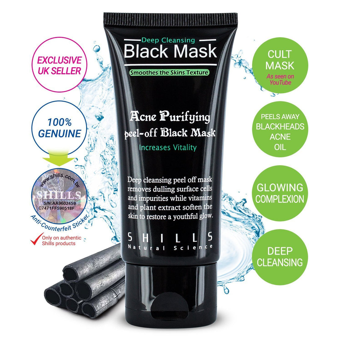 SHILLS Blackhead, Wrinkles, Anti Acne Black Mask. Removes blemishes- Purifyies, Cleanses Skin. Activated Charcoal (50 ml)
