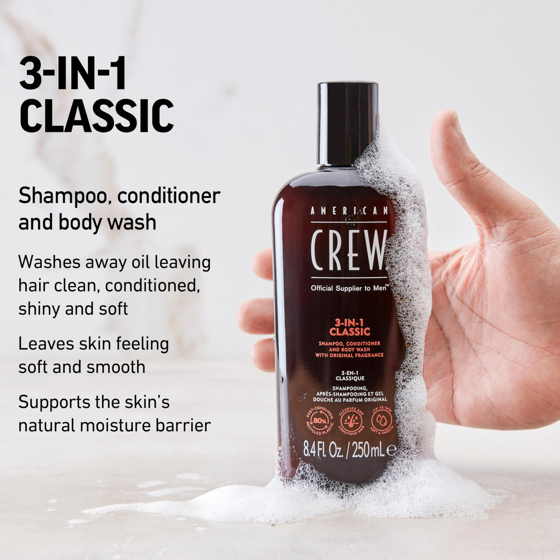 American Crew Classic Men's 3 in 1 Shampoo, Conditioner & Body Wash - 450ml/15.2oz
