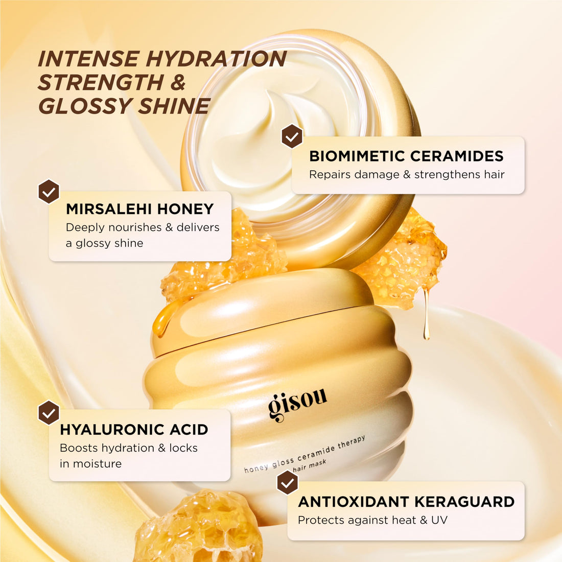 Gisou Honey Gloss Ceramide Therapy Hair Mask – Deep Repair & Hydration with Mirsalehi Honey, Ceramides & Hyaluronic Acid, 7.8 fl oz