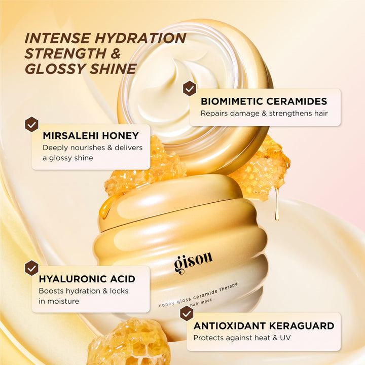 Gisou Honey Gloss Ceramide Therapy Hair Mask – Deep Repair & Hydration with Mirsalehi Honey, Ceramides & Hyaluronic Acid, 7.8 fl oz