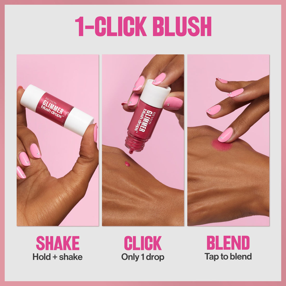 Revlon Glimmer Blush Drops, Liquid Blush for Cheeks, Liquid to Velvety Powder Finish, Glowy, High Pigment, 101 Coralicious, 0.32 fl oz