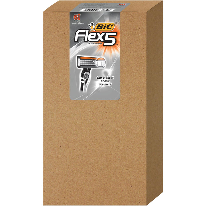 BIC Flex 5 Disposable Razors for Men, Long-Lasting 5-Blade Razors For a Smooth and Comfortable Face Razor Shave, Shaving Razors, 6 Count (Pack of 1)