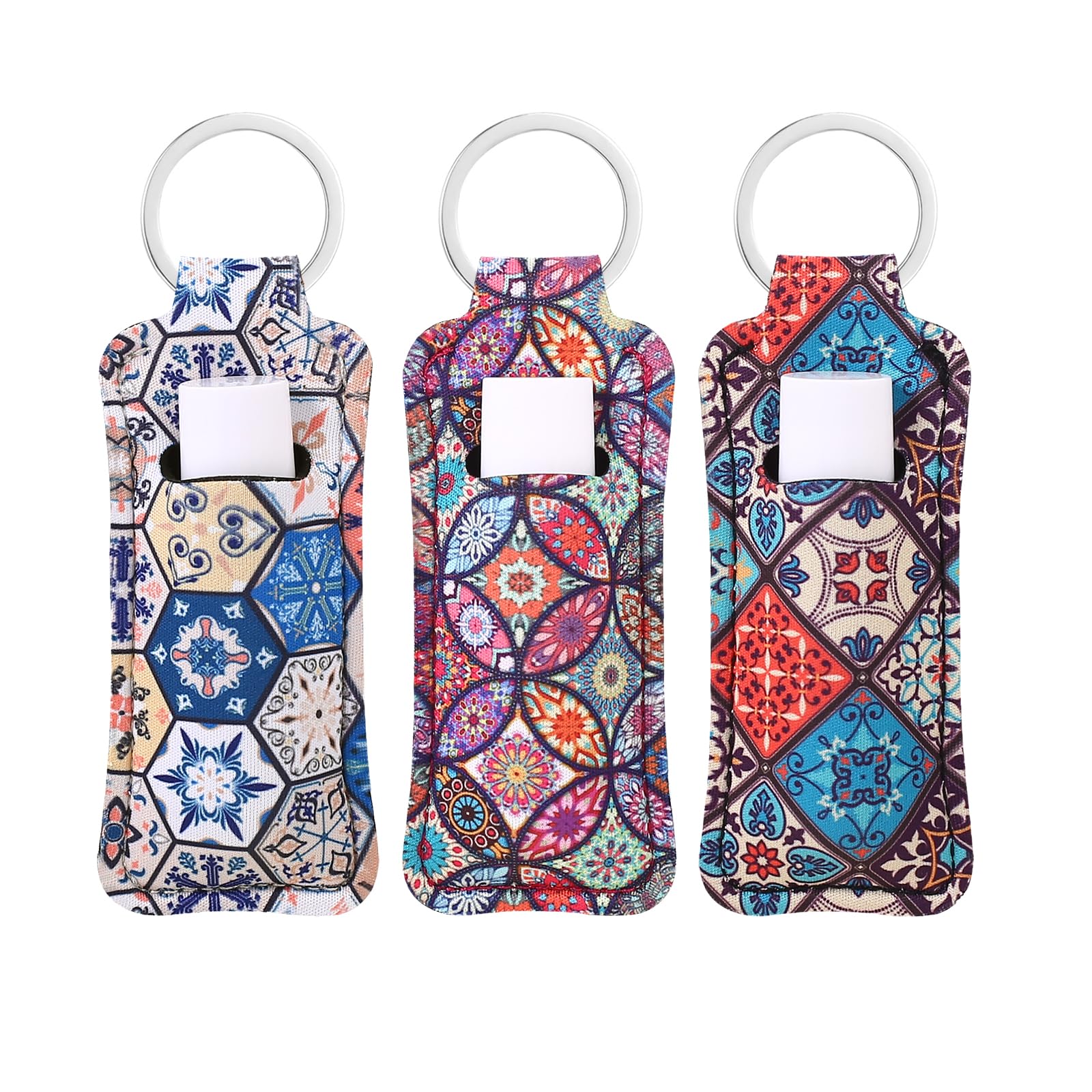 COOKOOKY Chapstick Holder Keychain Cute Lip Balm Keychain Holder with Clip Lip balm Lipstick Lip gloss Holder Keychain (Boho #02)