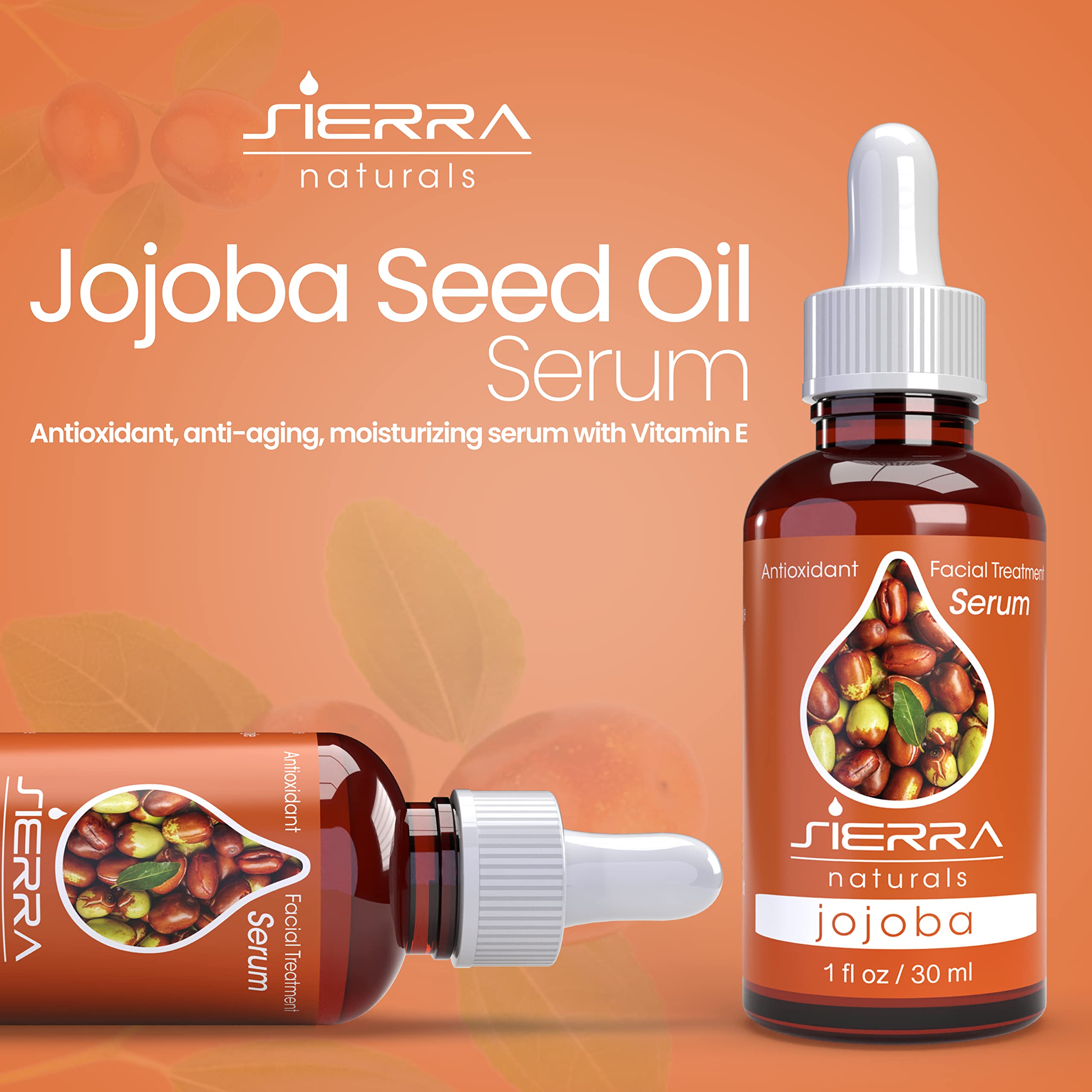 Sierra Naturals Jojoba Jajoba Oil, 100% Jojoba Oil for Face, Facial Oil, Benefits for Anti-Oxidant Facial Serum Hydrating with Vitamin E Oil, 1 oz