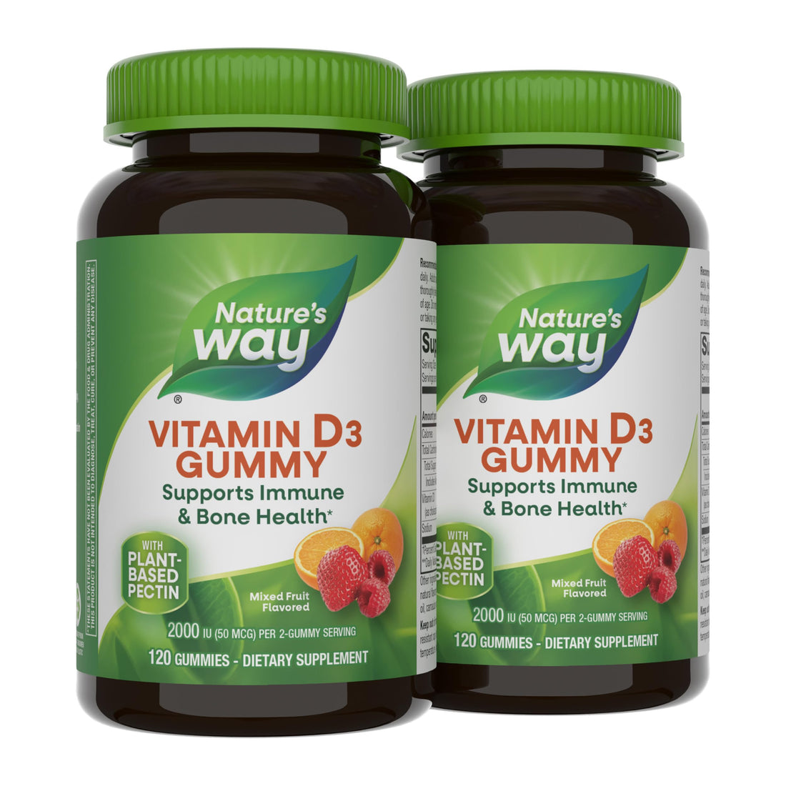 Nature's Way Vitamin D3 Gummies, Supports Immune and Bone Health*, 2000 IU (50 mcg) per 2-Gummy Serving, Mixed Fruit Flavored, 120 Gummies (Set of 2)