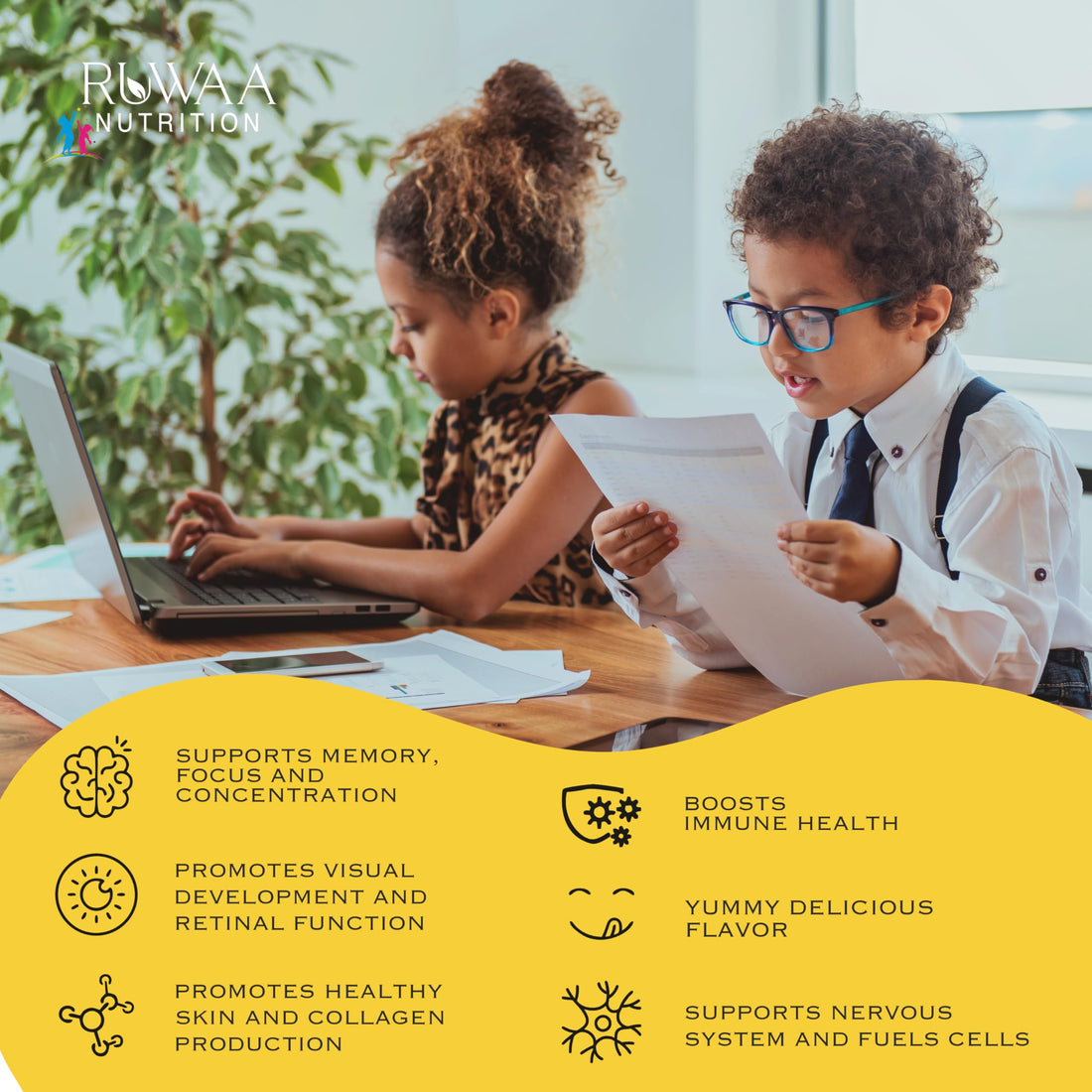 RUWAA NUTRITION Omega 3, DHA, Plant-Based 3 6 9 + Vitamin C: Immune Support, Heart, Brain, Eye & Joint Supplement, Vegetarian, Gluten Free, Non-GMO, 90 Gummies (1)