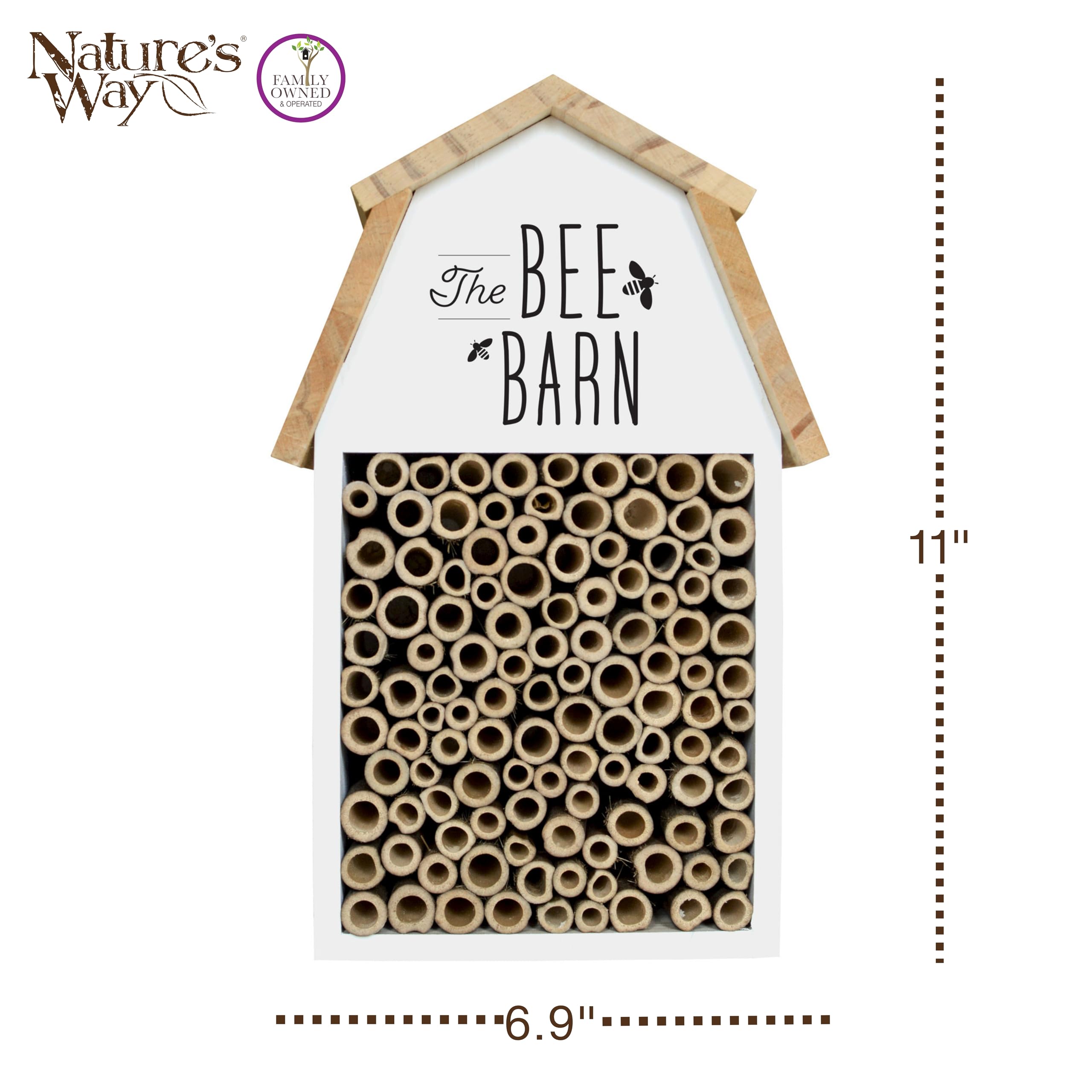 Nature's Way Wooden Bee House for Outdoor Décor, Beneficial Insects and Pollinators, Mason Bee, Leafcutter Bee, White