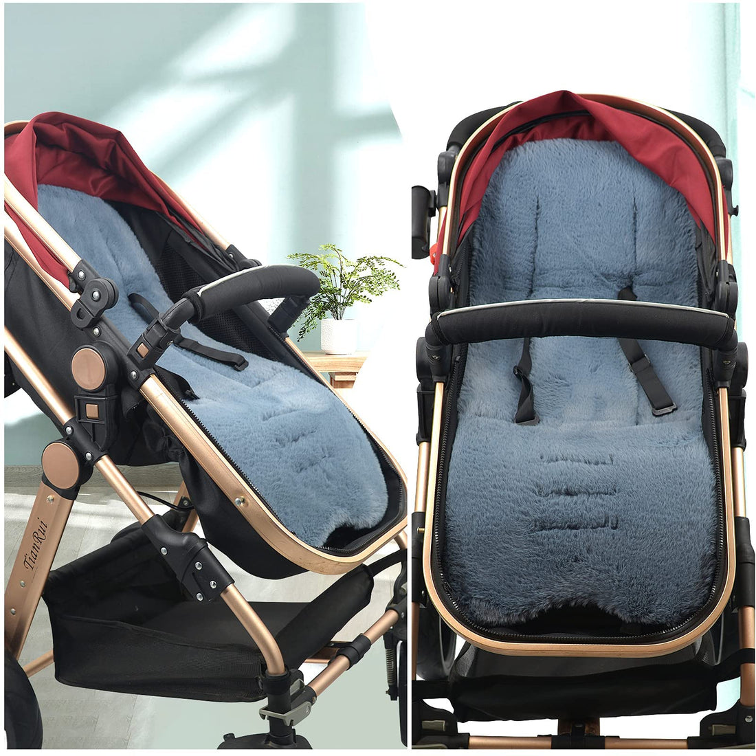 Baby Stroller Cushion Winter Warm Stroller Seat Liners 78 x 35cm Breathable Universal Newborn Carriage Cushion Faux Sheepskin Soothing Silky Soft Baby Seat Pad Liner for Stroller (Black)