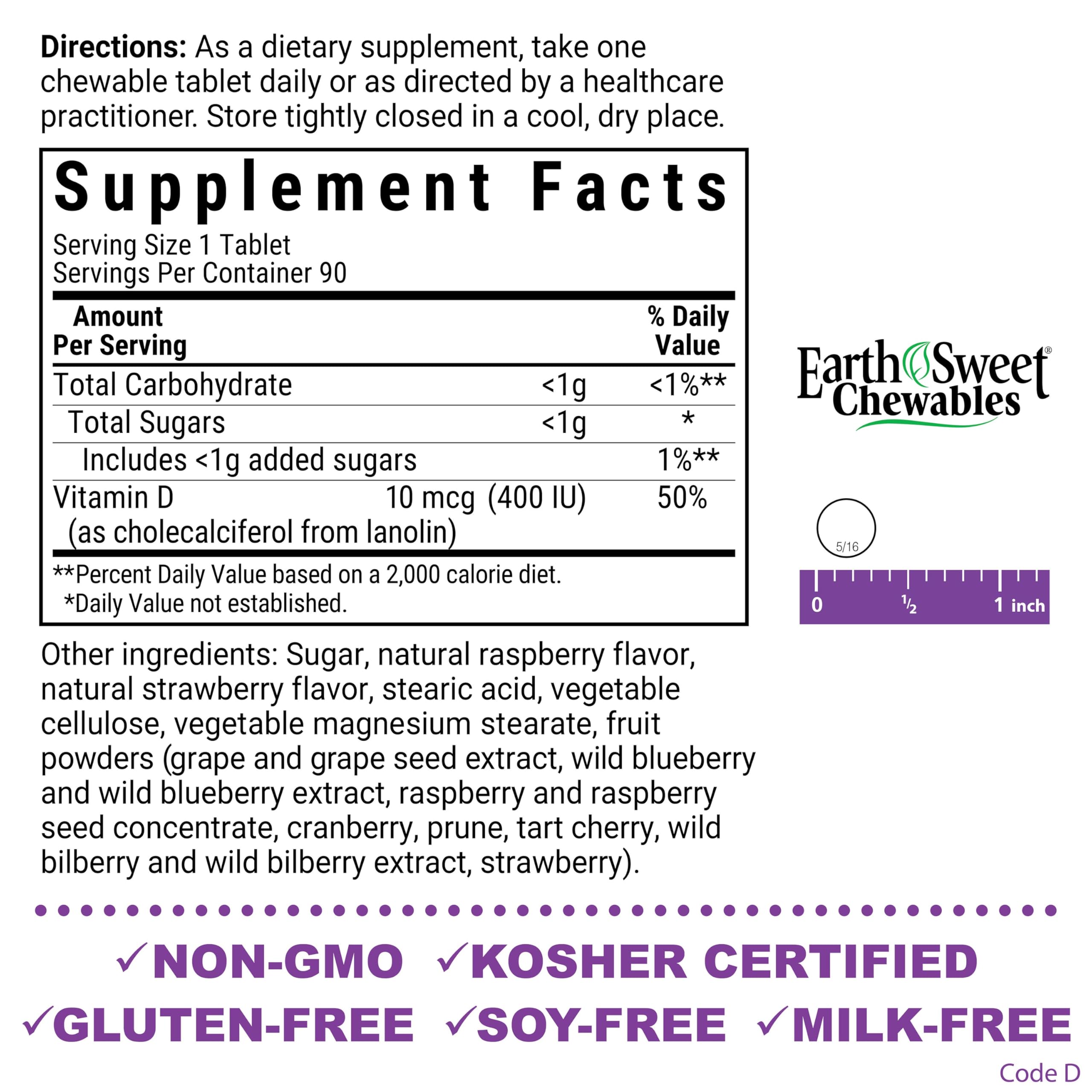 BLUEBONNET NUTRITION Earthsweet Chew VIT D3 400 IU, 90 CT