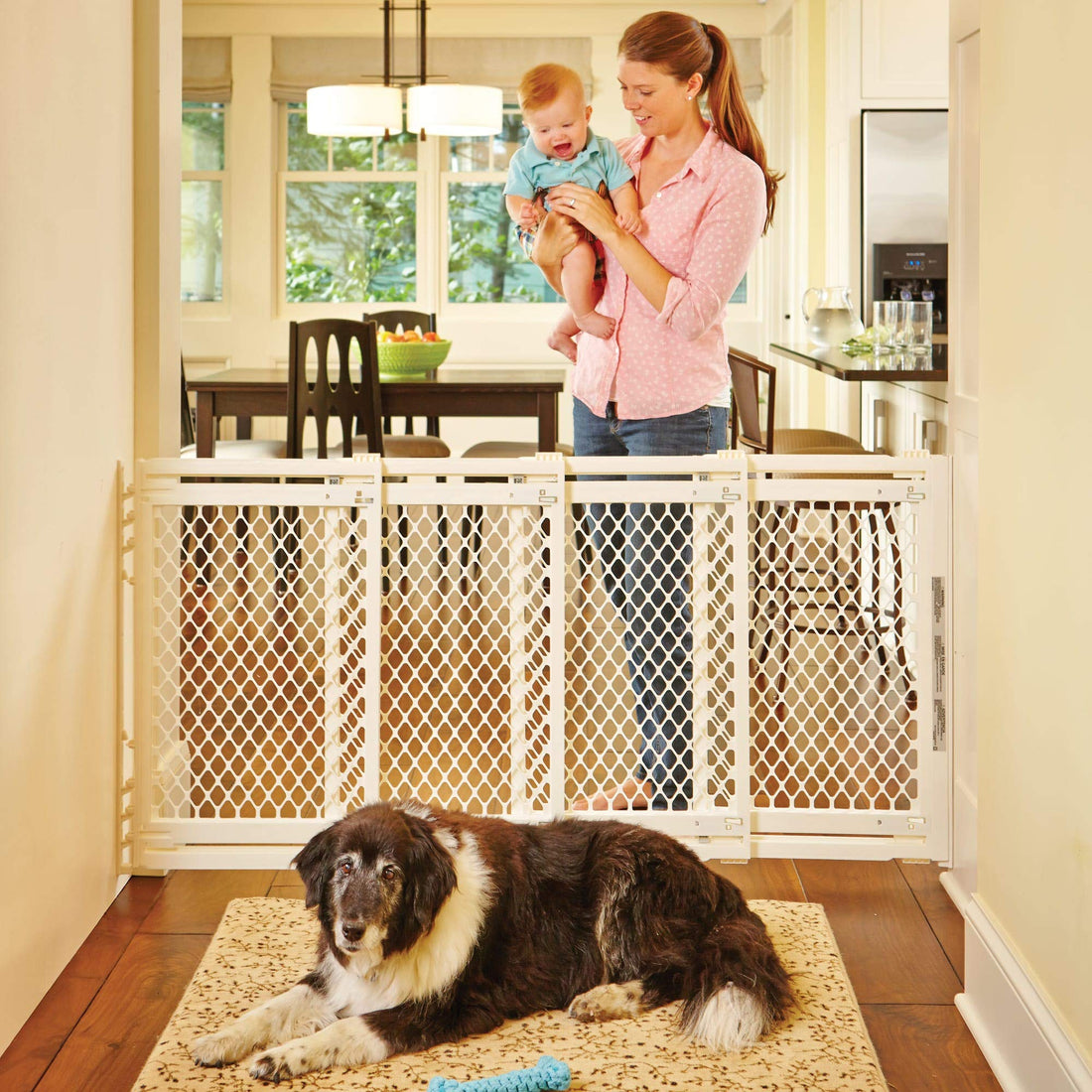 North States MyPet Extra Wide Pet Gate: Smoothly Opens in Extra Wide Spaces. Fits 22 - 62 Wide. Hardware Mount. Made in USA. 31 Tall, Ivory