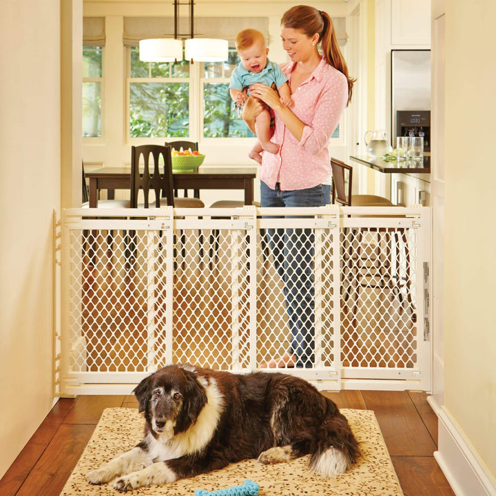 North States MyPet Extra Wide Pet Gate: Smoothly Opens in Extra Wide Spaces. Fits 22 - 62 Wide. Hardware Mount. Made in USA. 31 Tall, Ivory
