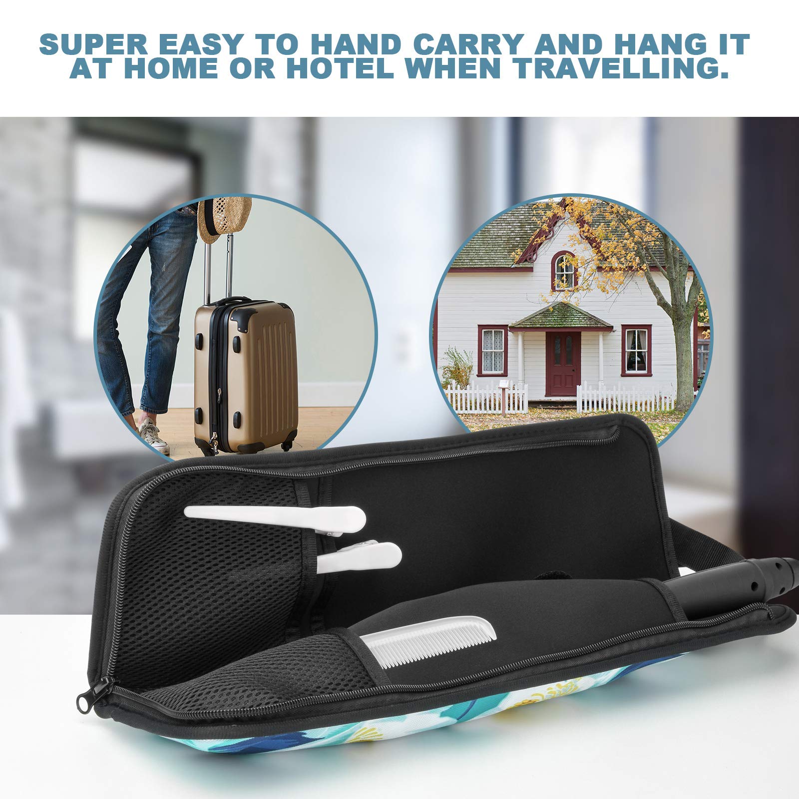 Beautyflier Universal Curling Iron Cover Sleeve, Canvas Heat-Resistant Curling & Flat Iron Holder, Flat Iron Curling Wand Travel Cover Case Bag Pouch for Travel, Gym, or Home (Flower White)