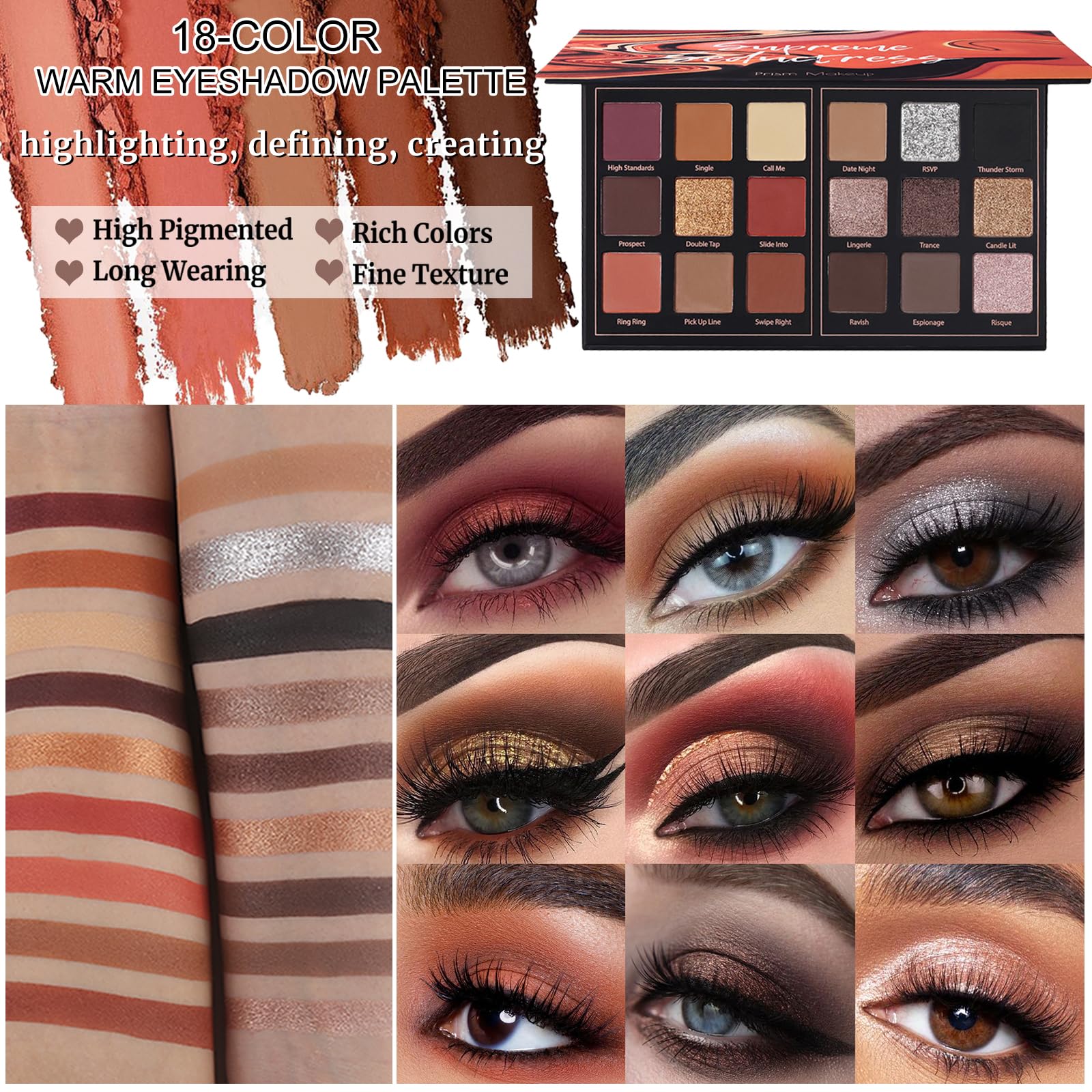 Matte Eyeshadow Palette Pro 18 Colors Highly Pigmented Shimmer Eye Shadow Palette Blendable Long Lasting Waterproof Makeup Cosmetics (01# Seductress)