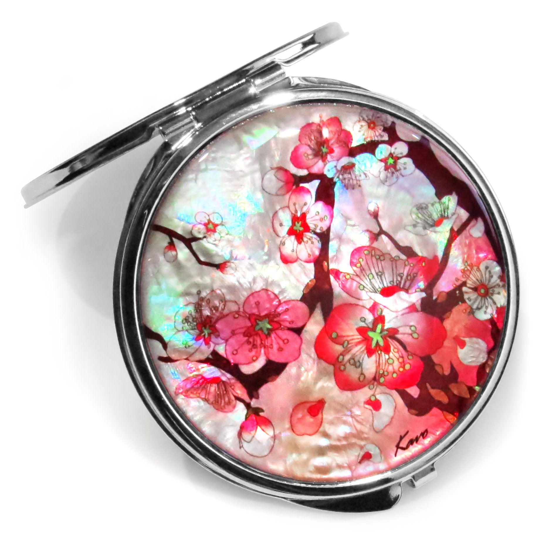 Compact Makeup Mirror Cosmetic Korean Mother Of Pearl Lacquered Apricot Tree #33