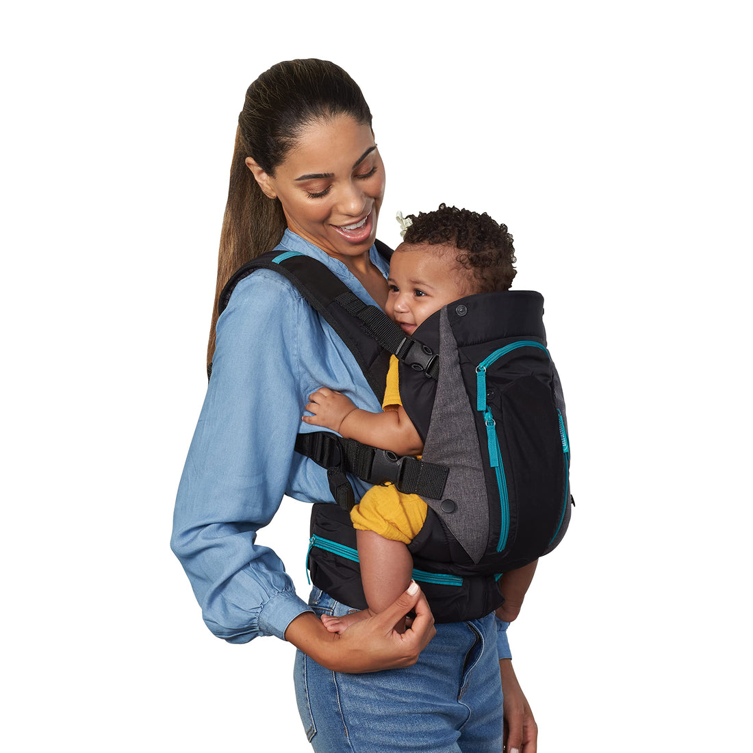 Infantino Carry On Multi-Pocket Carrier - All-Positions, Black, Ergonomic Design for Newborns and Toddlers, 8-40 lbs. with Forward-Facing, in-Facing and Backpack Positions Plus 6 Storage Pockets
