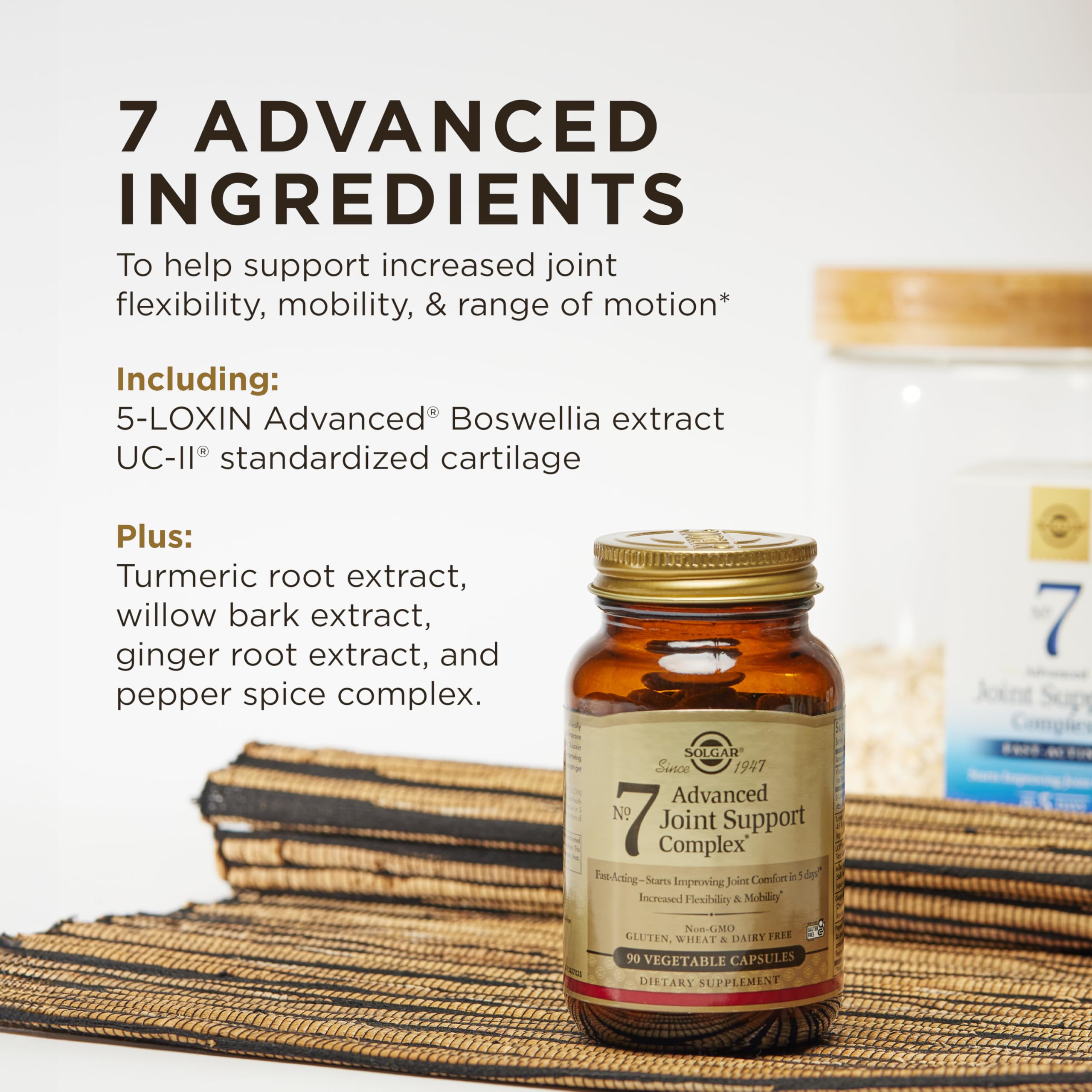 Solgar No. 7, 105 Vegetable Capsules - Joint Support & Comfort - Increased Mobility & Flexibility - Supplement for Men & Women with Ester-C Vitamin C - Gluten-Free, Non GMO, Dairy Free - 105 Servings