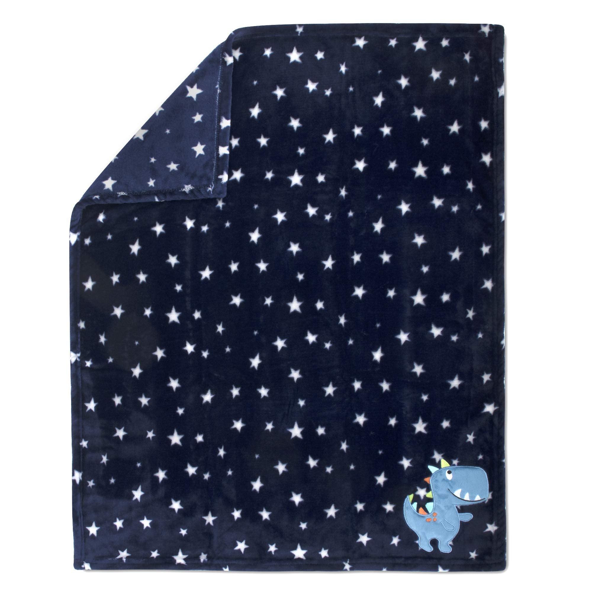 Plush Fleece Throw and Receiving Baby Blankets for Boys and Girls 30x36 (Blue Dino)
