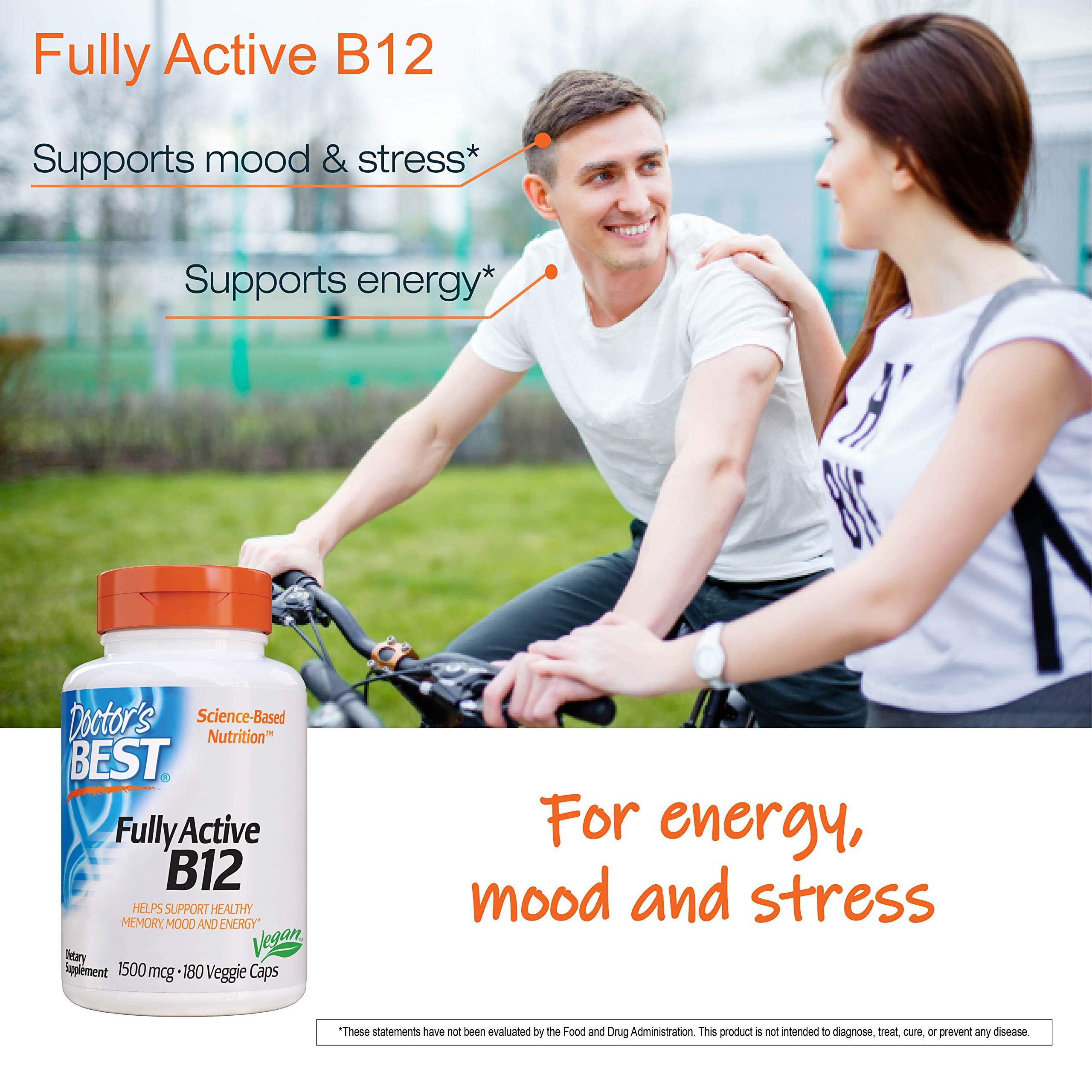 Doctors Best Fully Active B12, Energy, Memory, & Mood Support, Non-GMO, Gluten Free, Soy Free, Vegan 180 Veggie Caps