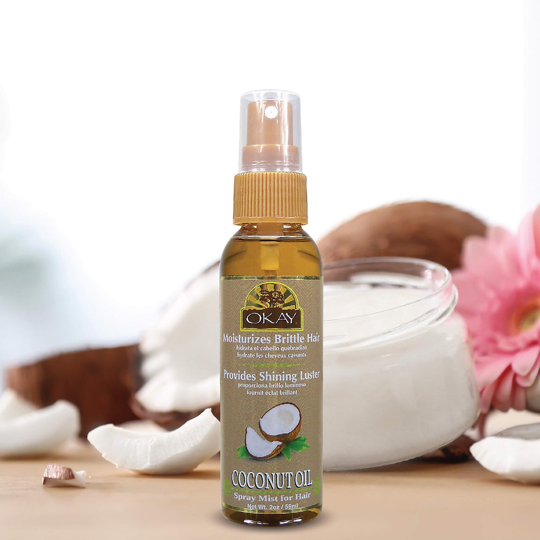OKAY | Coconut Oil Spray Mist | For All Skin & Hair Types & Textures | Revive Damaged Brittle Hair | With Natural UV Protectants | Free of Parabens | 2 oz