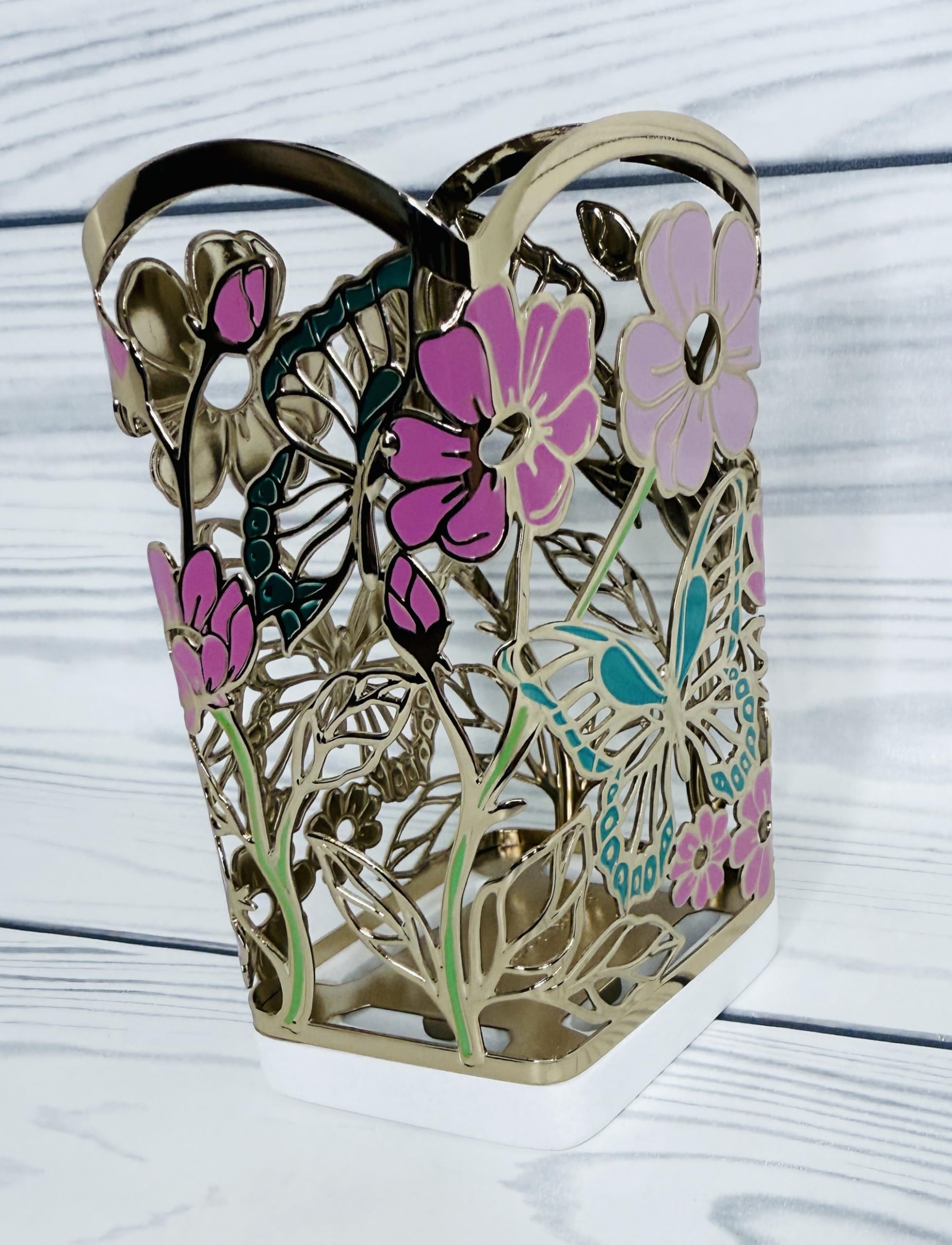 Bath and Body Works Pinks, Teal, Green with Gold Butterflies in The Garden Gentle Foaming Hand Soap Holder