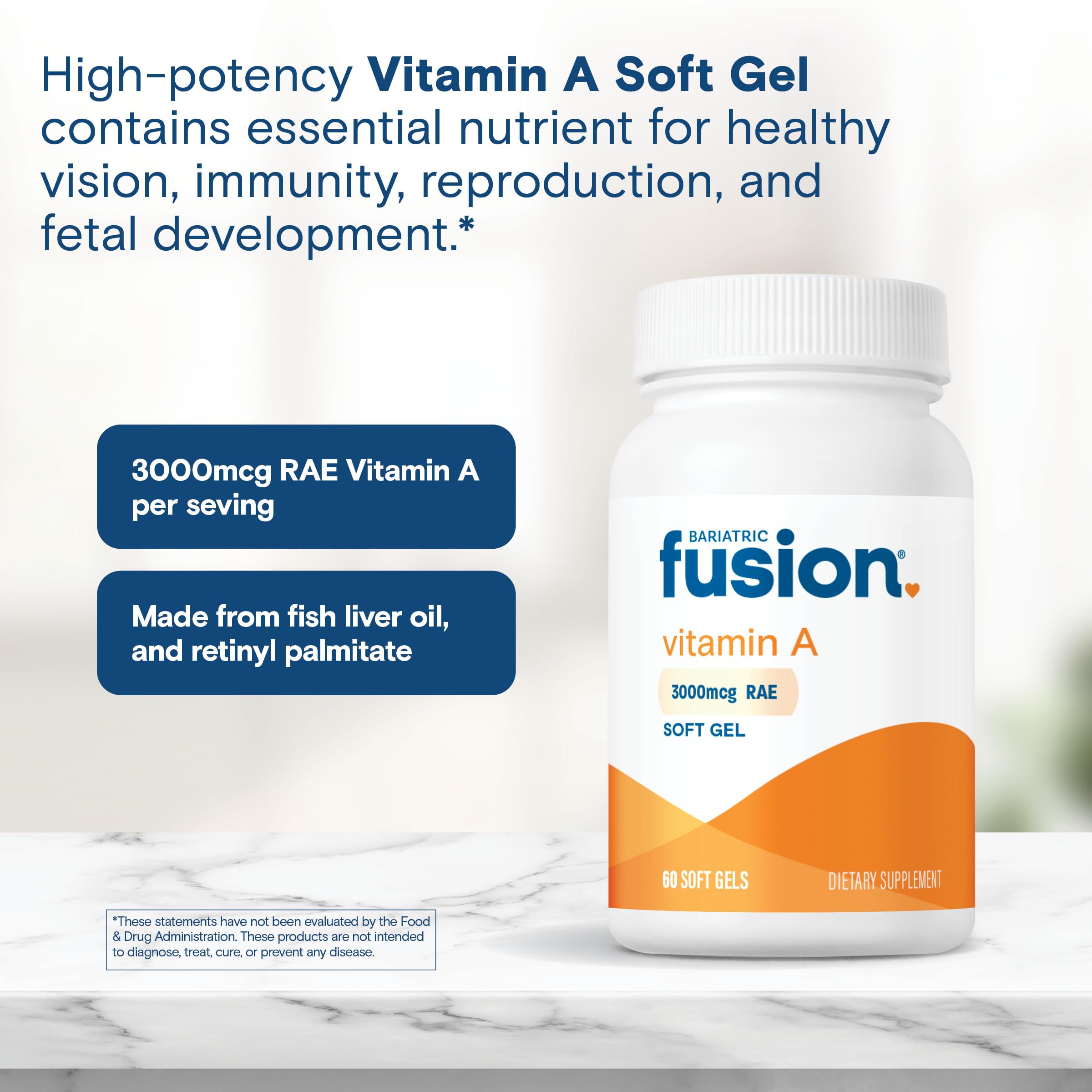Bariatric Fusion Vitamin A, 3000 mcg of Retinyl Palmitate, Post Bariatric Surgery Supplement, 60 Count