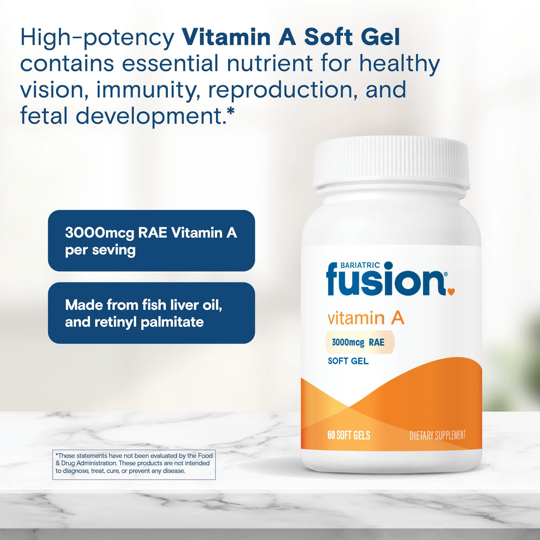 Bariatric Fusion Vitamin A, 3000 mcg of Retinyl Palmitate, Post Bariatric Surgery Supplement, 60 Count