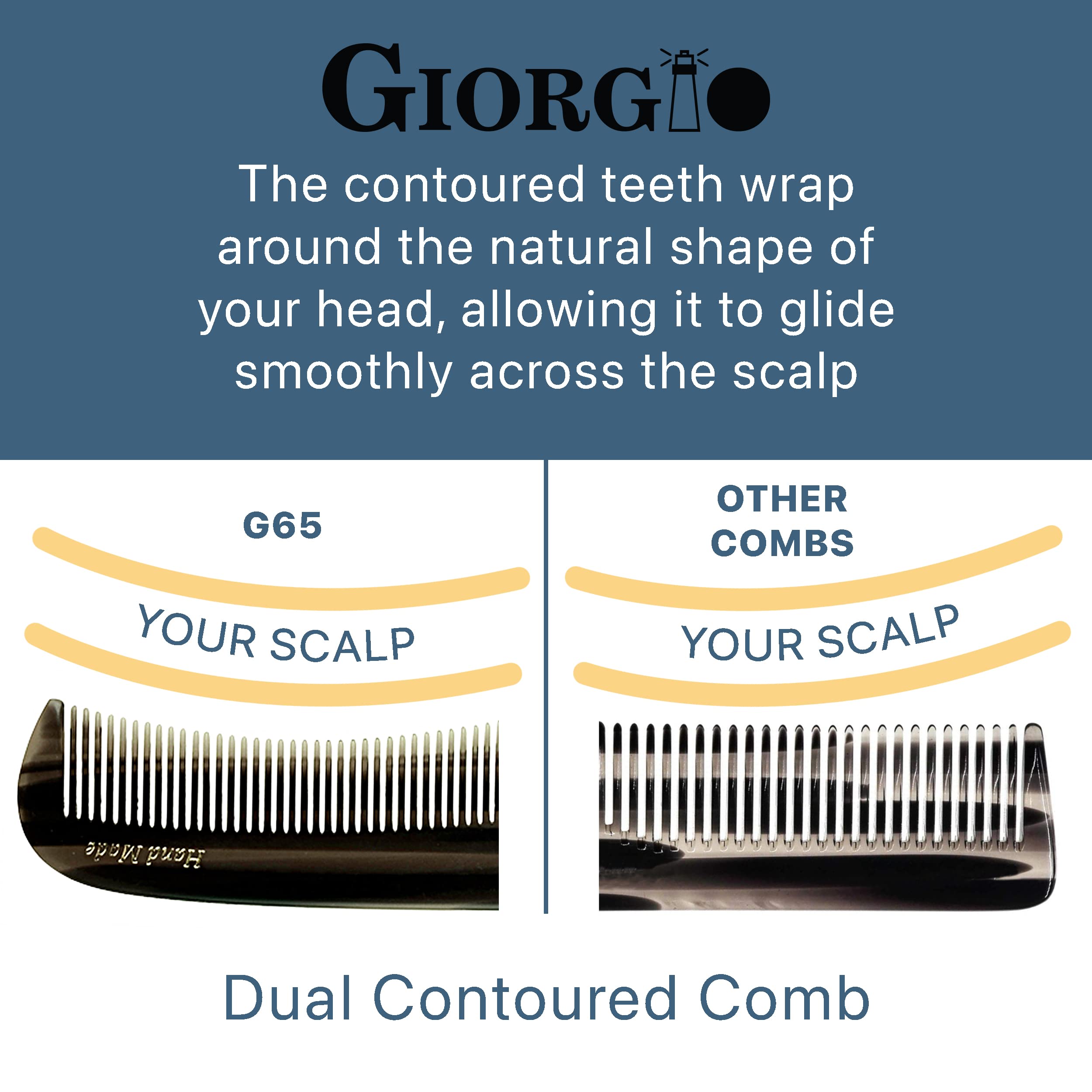 Giorgio G67 7 Handmade Black Flexible Contour Comb. Wide Teeth Flexible Comb. Hand-Made of quality.