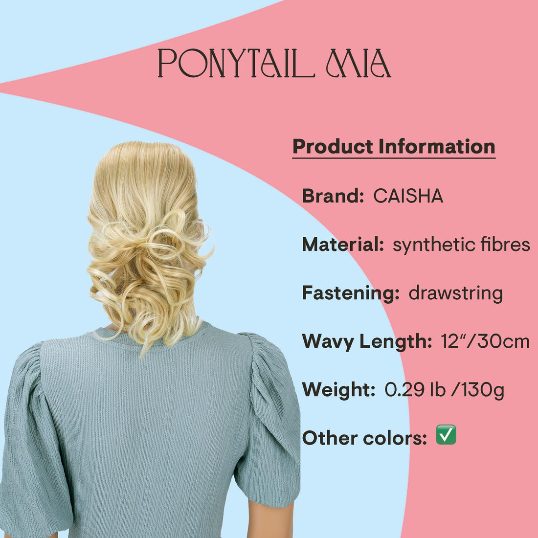 PRTTYSHOP Hair Piece Pony Tail Extension Draw String Voluminous Curly Heat-Resisting 14 blonde mix # 27T613 PH208