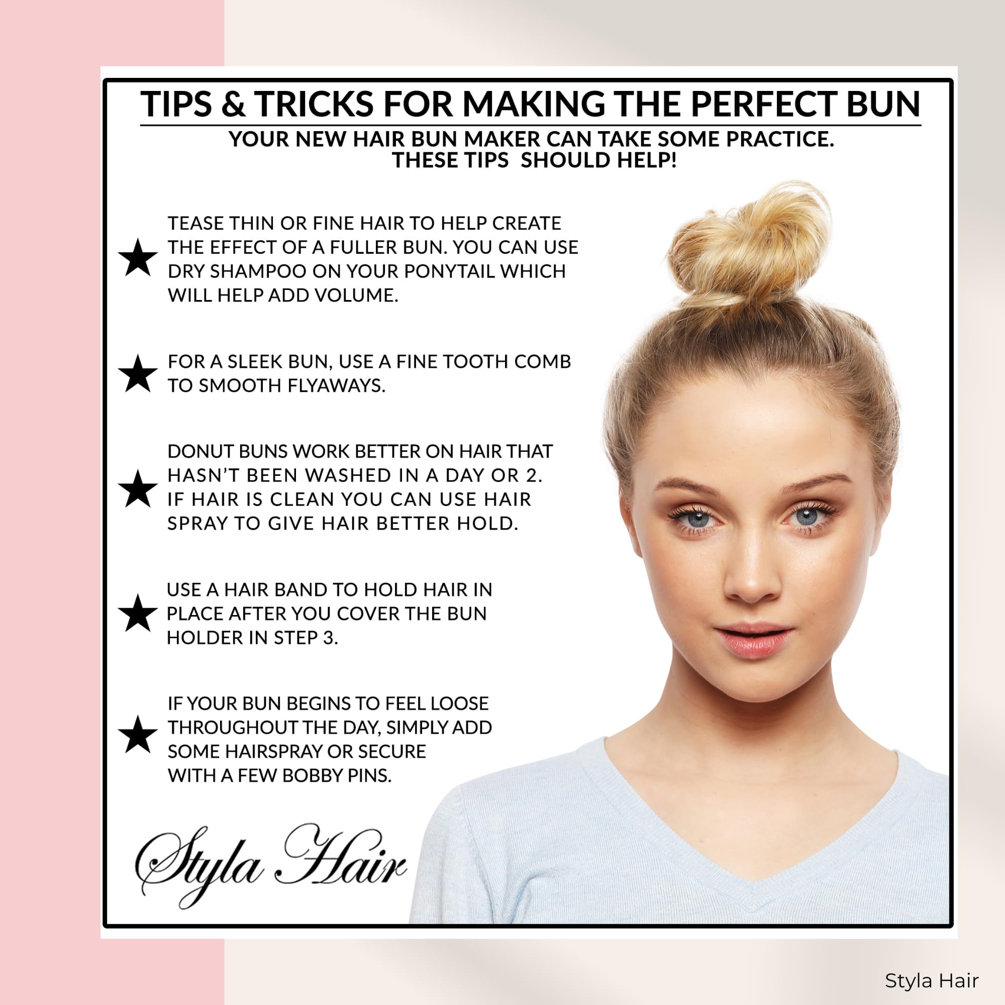 Styla Hair 3 Piece Donut Hair Bun Maker, (1 Small, 1 Medium, 1 Large) - Blonde