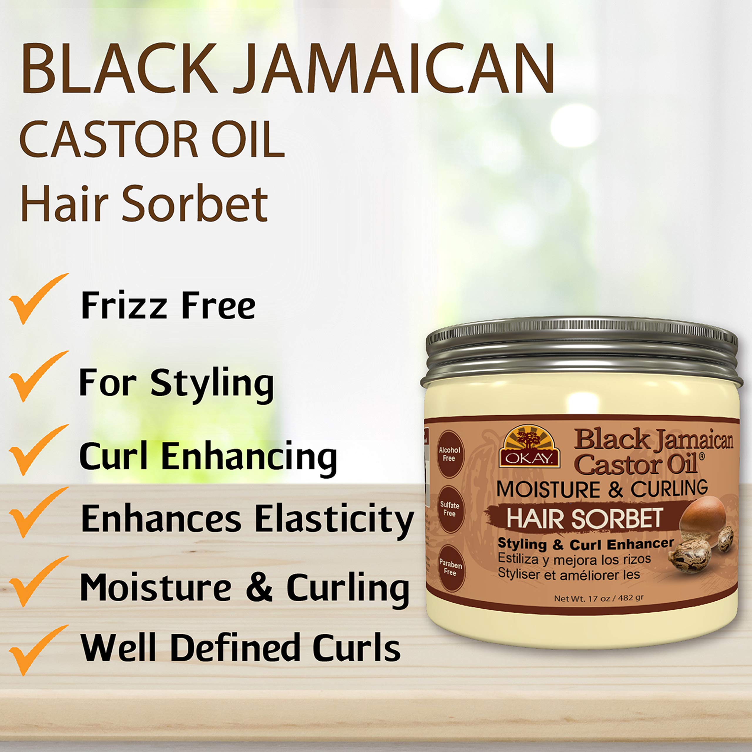 Okay black jamaican castor oil moisture & curling hair sorbet 17 ounce, White, 17 Ounce