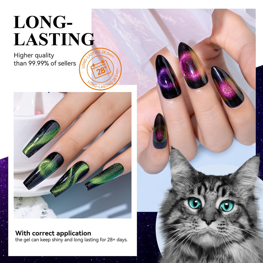 MIZHSE 9D Cat Eye Gel Nail Polish Fashion Chameleon Magnetic Gel 10ml Soak Off UV LED with 2 Magnet Stick Gel Nail Polish Set 6pcs