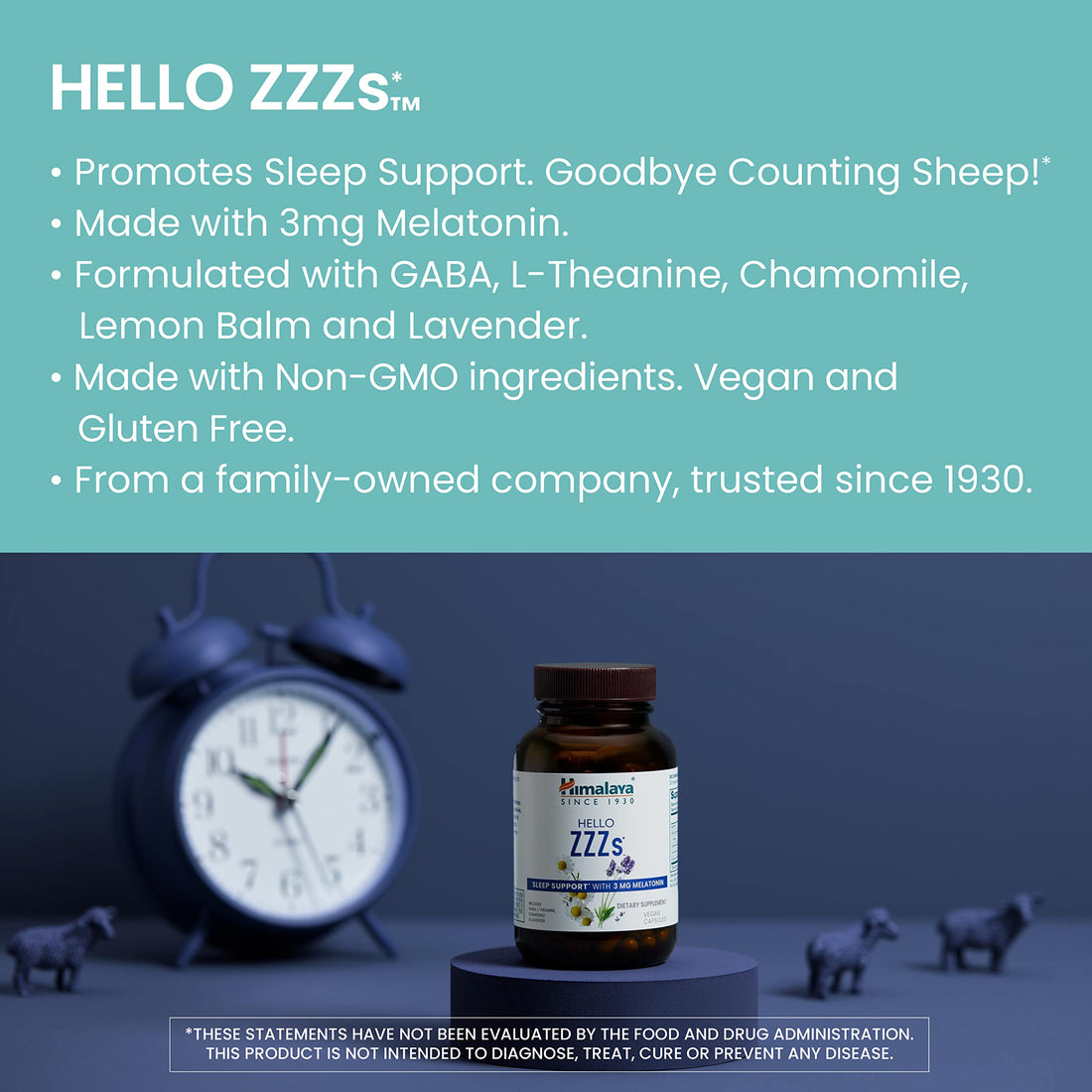 Himalaya Hello ZZZs with GABA, L-Theanine and Melatonin 3mg for Sleep Support and Occasional Sleeplessness, 60 Capsules, 2 Month Supply