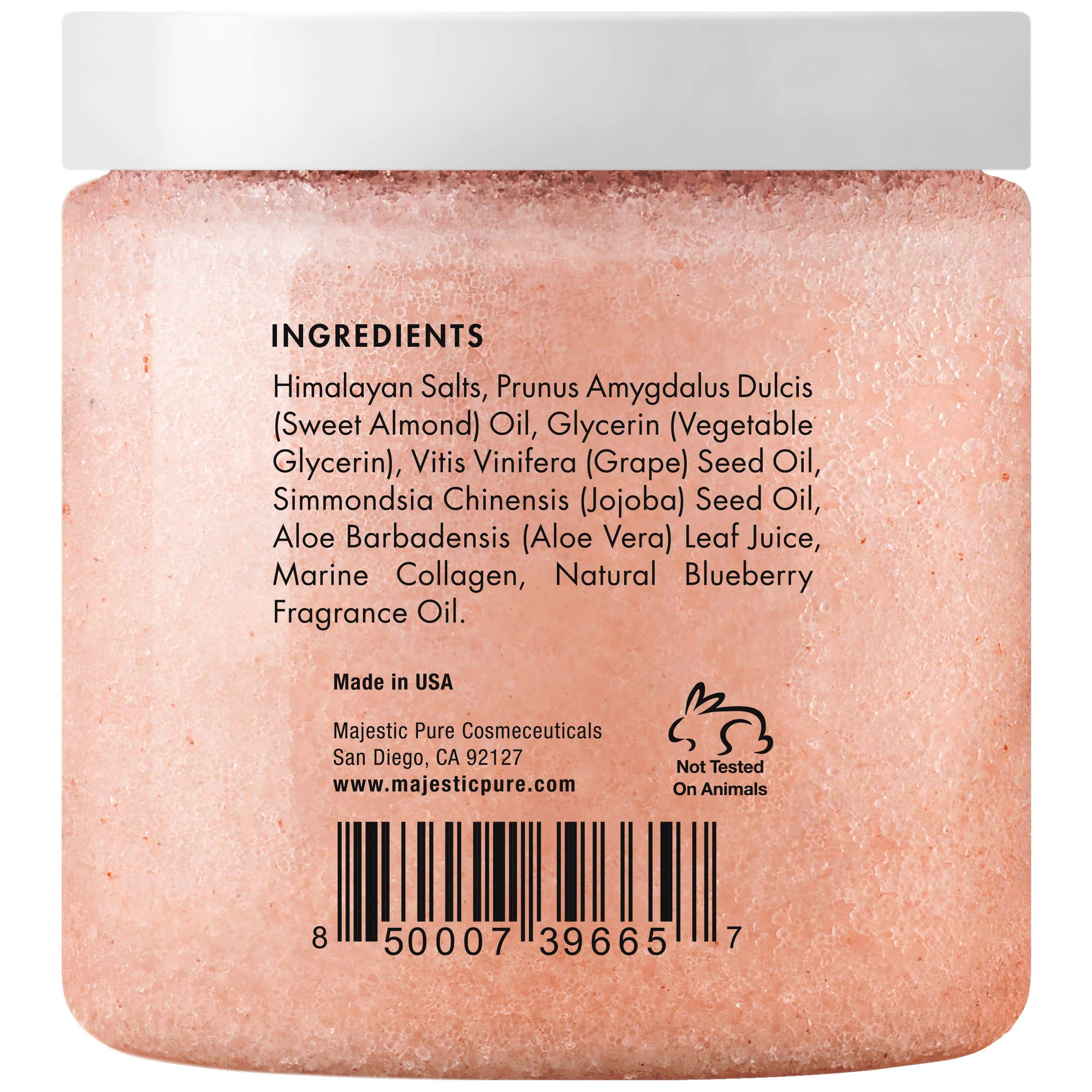 MAJESTIC PURE Himalayan Pink Salt Body Scrub with Collagen and Sweet Almond Oil | Exfoliating Scrub for Skin Care, Stretch Marks, Acne, Cellulite | 10 oz