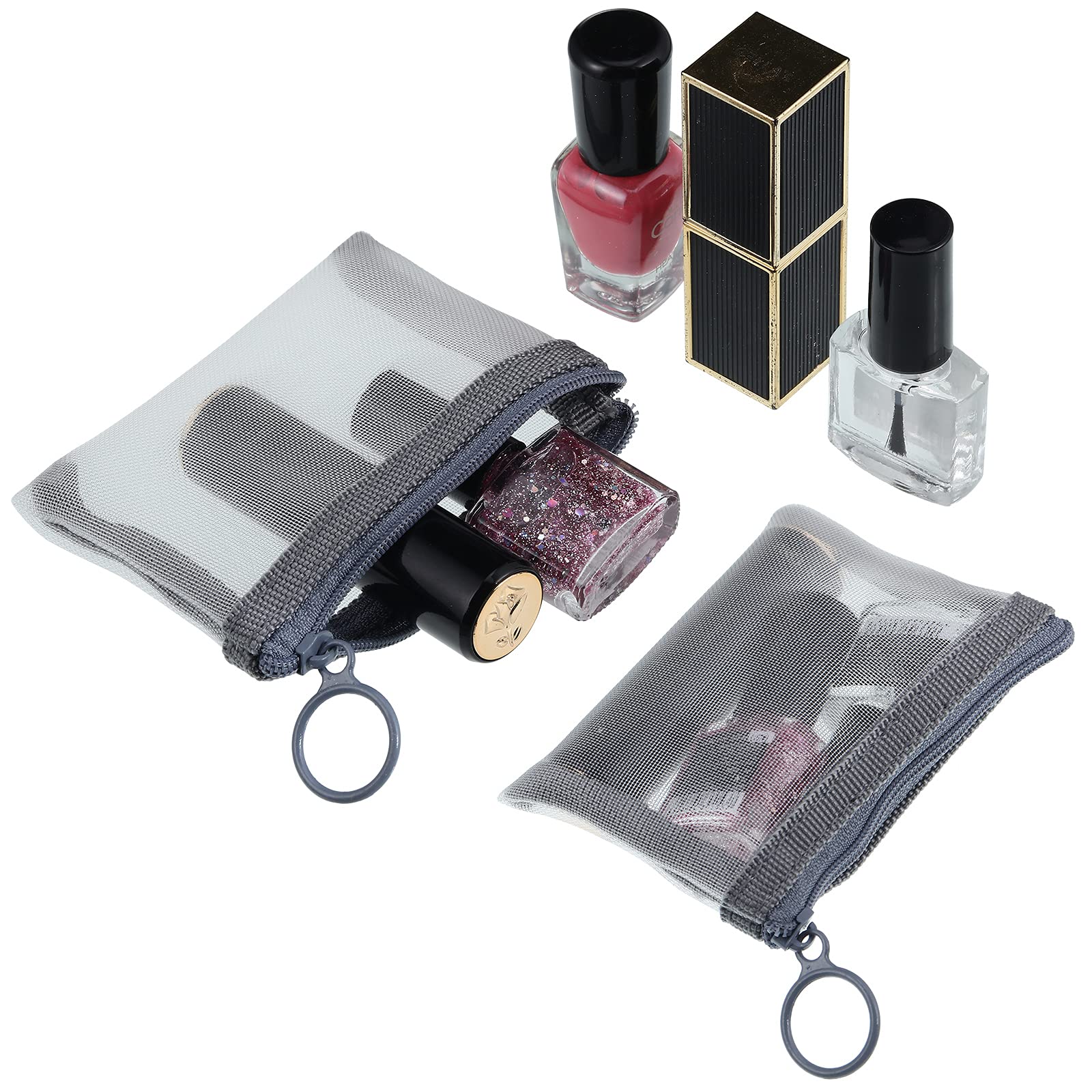 Frienda 10 Pcs Small Zipper Pouch Mini Mesh Zipper Cosmetic Bags Nylon Mesh Coin Purse Small Portable Cosmetic Case Mesh Storage Bags with Key Holder for women Travel Home (Grey,3 x 4 Inch)