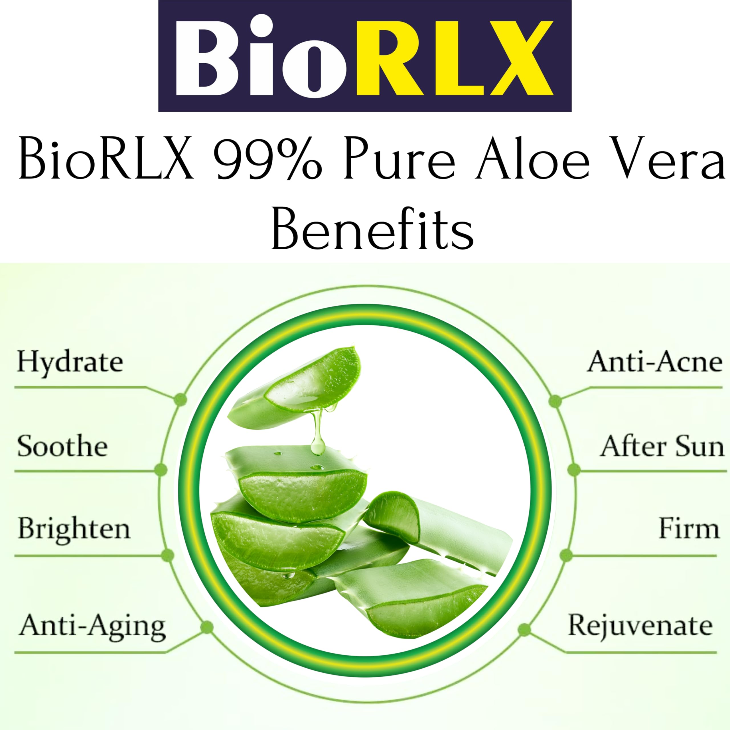 BioRLX 99% Aloe Vera Gel with Collagen and Hyaluronic Acid 230 Ml 8.45 Fl Oz Jar - For Face Body, Hair & Scalp, After Sun Relief, Natural, Soothing, Hydrating