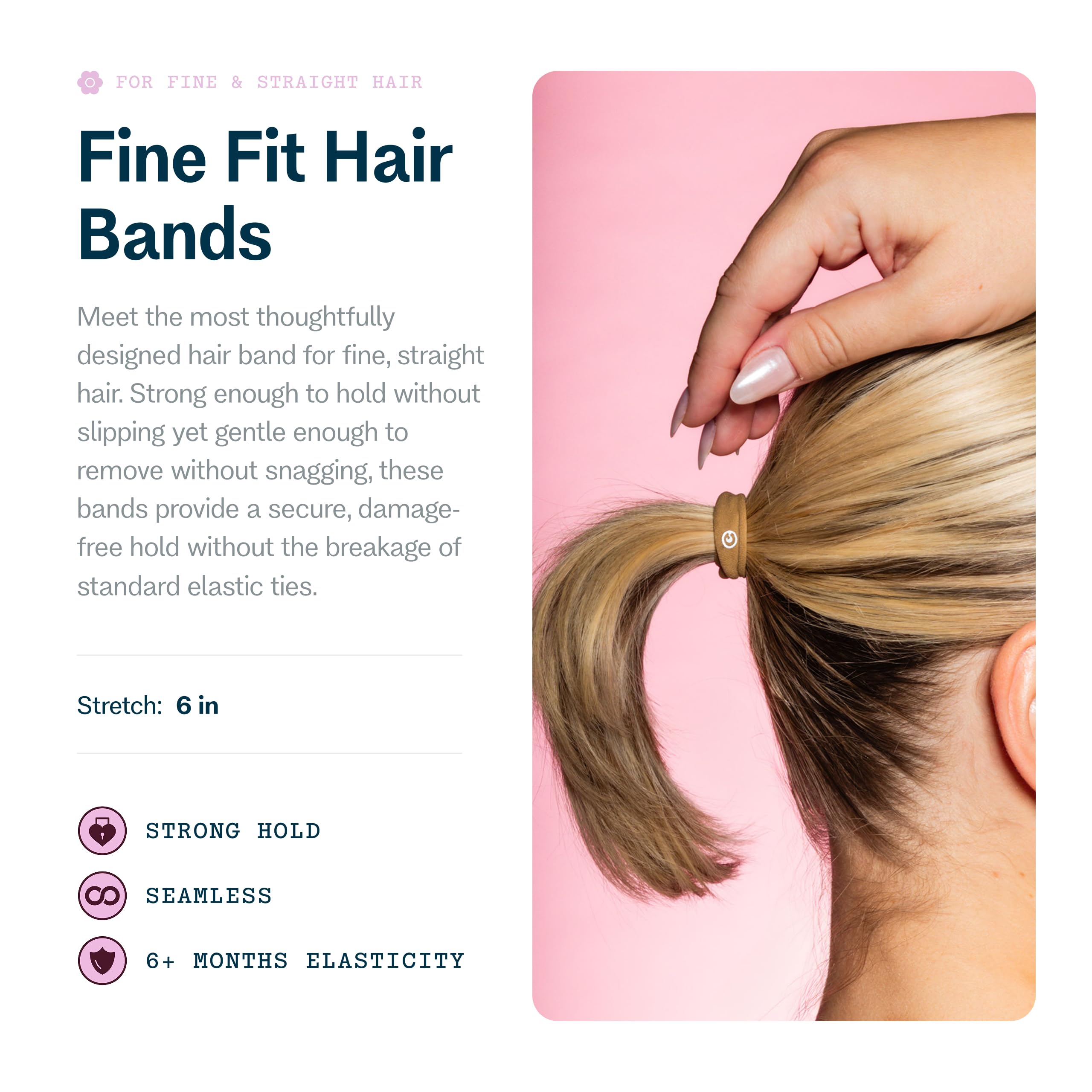 Gimme Beauty Fine Hair Elastic Bands - Slim-Fit Elastic Ties for Fine, Brittle, or Bleached Hair - No-Dent, Gentle-Grip Ponytail Holders for All-Day Comfort - 12 Pack, Dark Blonde