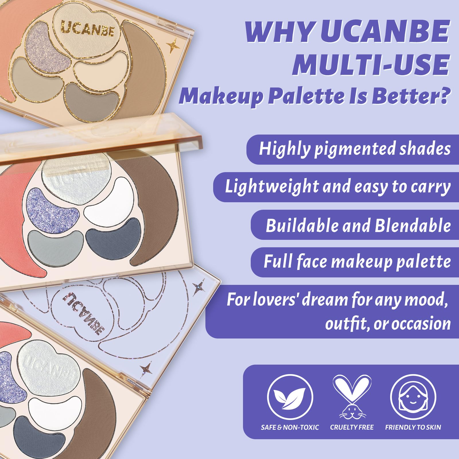 UCANBE All-In-One Makeup Kit - 4 Shimmer Matte Eyeshadows, 1 Pink Blush, 1 Bronzer Contour, 1 Illuminator Highlighter Palette - Iceberg Makeup Set for Women, Teens & Professionals