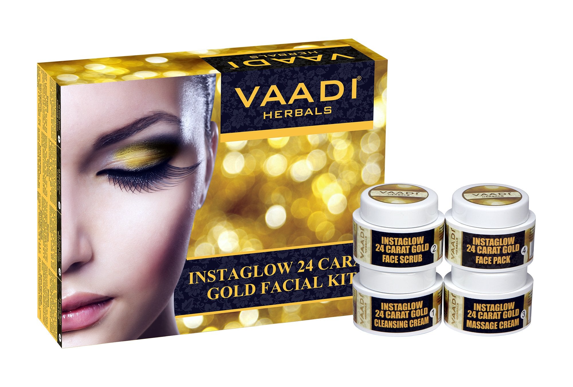 Facial Kit - Gold Facial Kit with 24 Carat Gold Leaves, Marigold & Wheatgerm Oil, Lemon Peel Extract -  ALL Natural -  Suitable for All Skin  Unisex  70 Grams - Vaadi Herbals