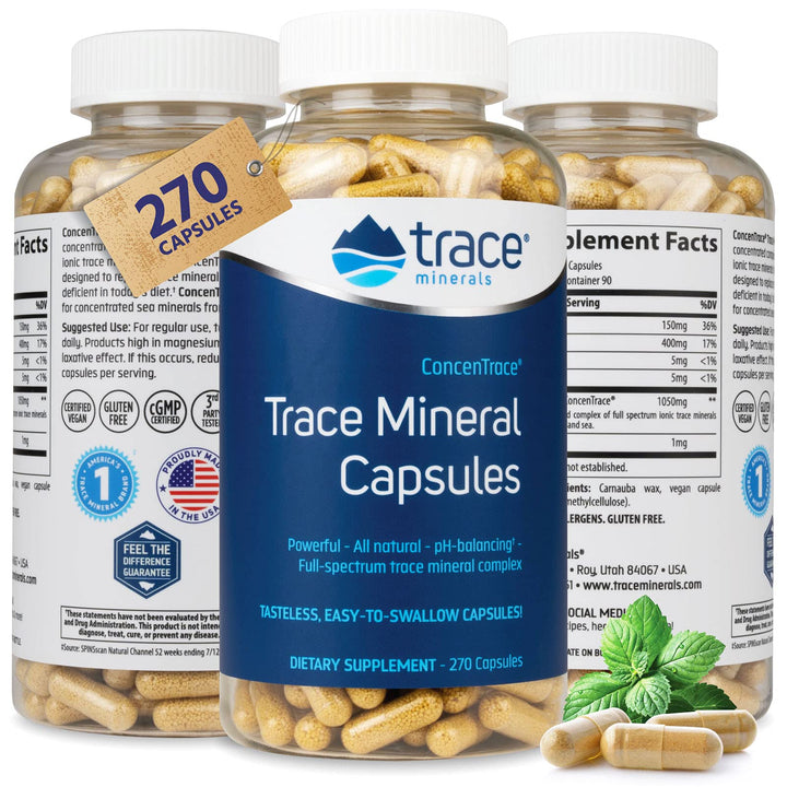 Trace Minerals Low-Sodium ConcenTrace Capsules - Supplement to Support Bone Health & Body Energy - Healthy Hydration & Electrolyte Support Supplement - 270 Capsules (90 Servings