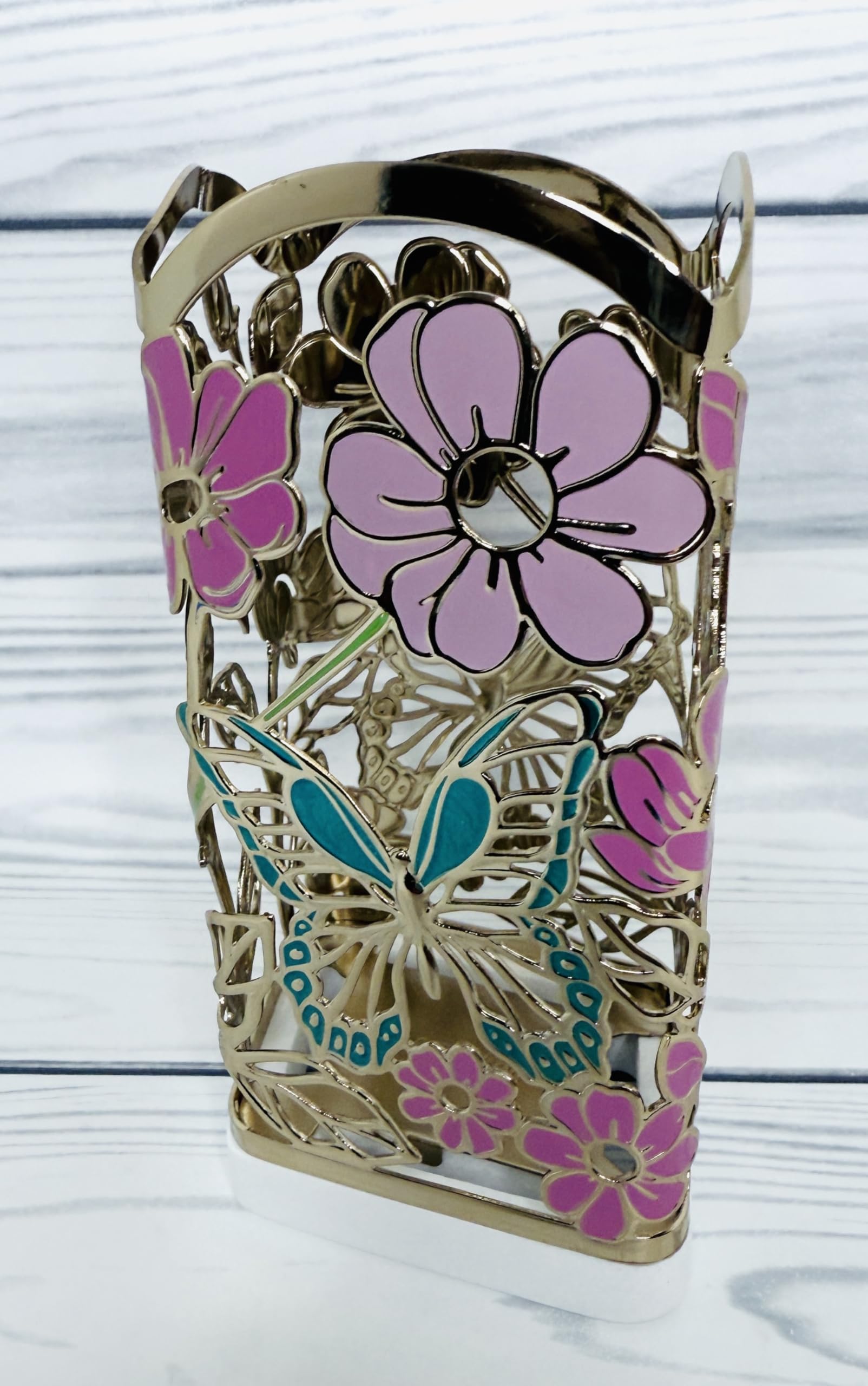 Bath and Body Works Pinks, Teal, Green with Gold Butterflies in The Garden Gentle Foaming Hand Soap Holder