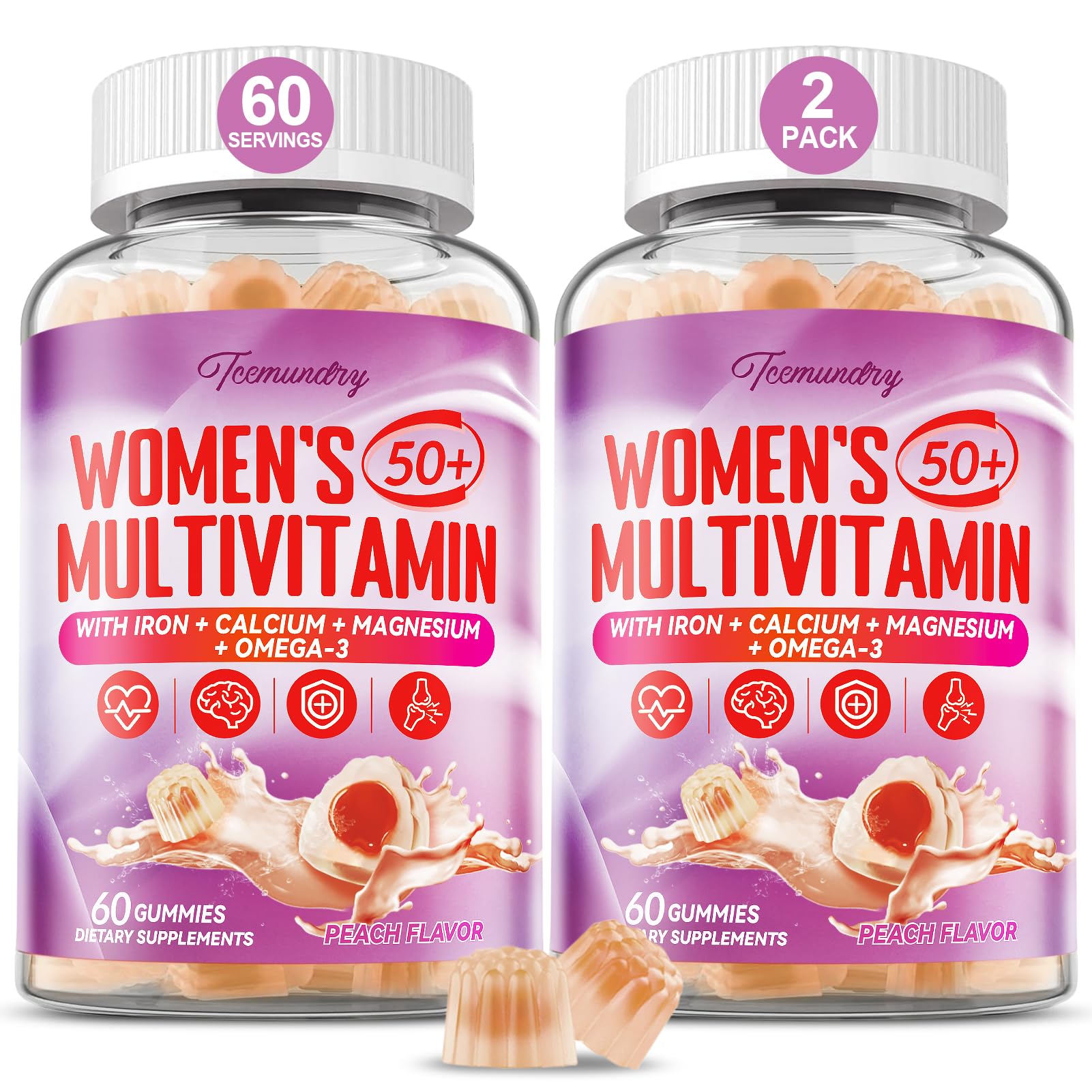 Multivitamin Gummies for Women 50 Plus - with Omega 3, Coenzyme Q10, Iron, Calcium, Zinc, Vitamin A, C, D3, E, K2, B Complex, Folate - Multi Vitamins & Minerals for Energy, Immunity, Eye, Skin