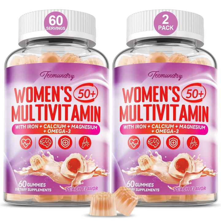 Multivitamin Gummies for Women 50 Plus - with Omega 3, Coenzyme Q10, Iron, Calcium, Zinc, Vitamin A, C, D3, E, K2, B Complex, Folate - Multi Vitamins & Minerals for Energy, Immunity, Eye, Skin