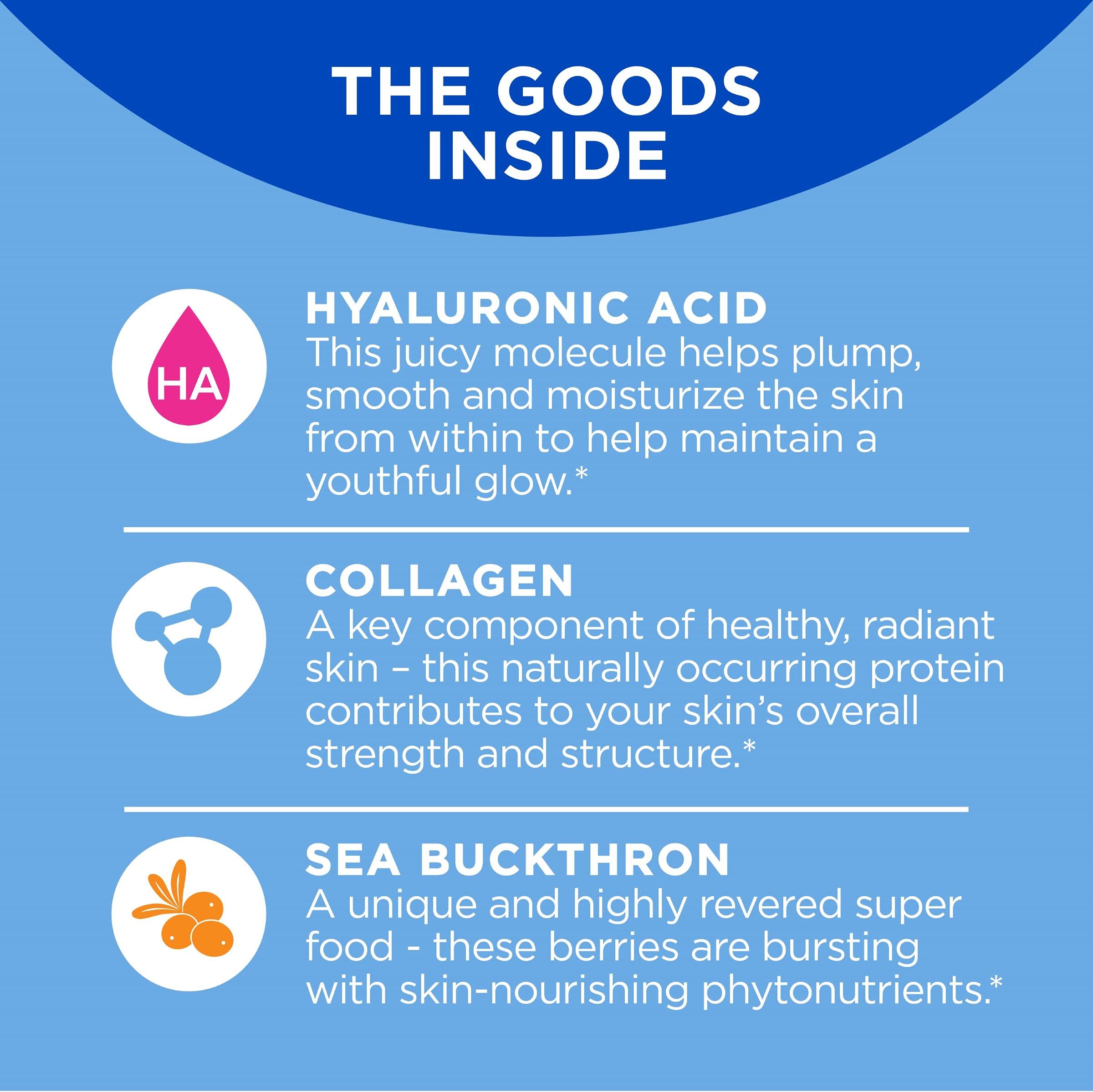 OLLY Glowing Skin Collagen Gummy, Hydrated, Youthful Skin, Hyaluronic Acid, Sea Buckthorn, Chewable Supplement, Berry, 60 Day Supply - 120 Count Pouch (Pack of 6)